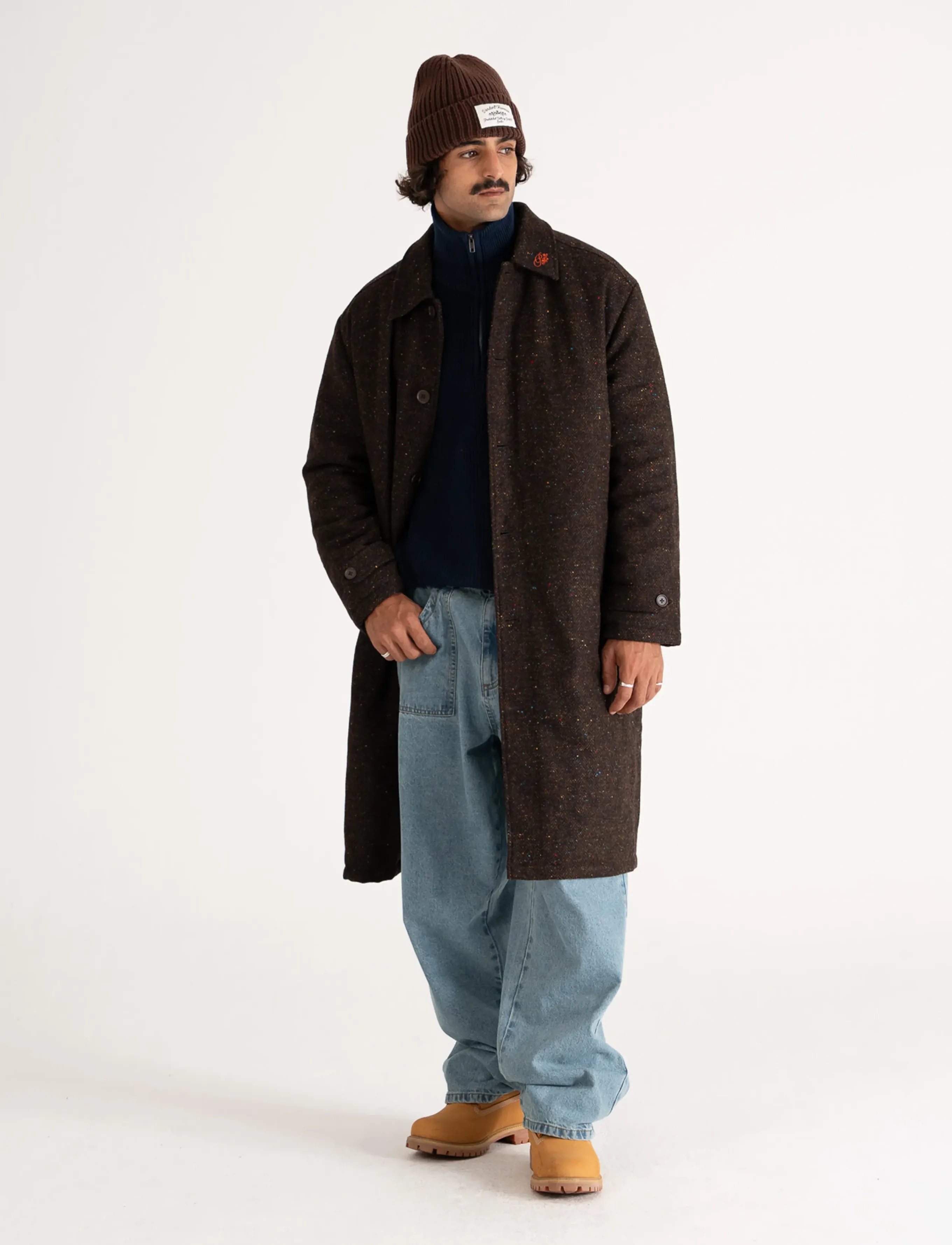 Prohibited - Herringbone Wool Coat - uldfrakker - brown - 4