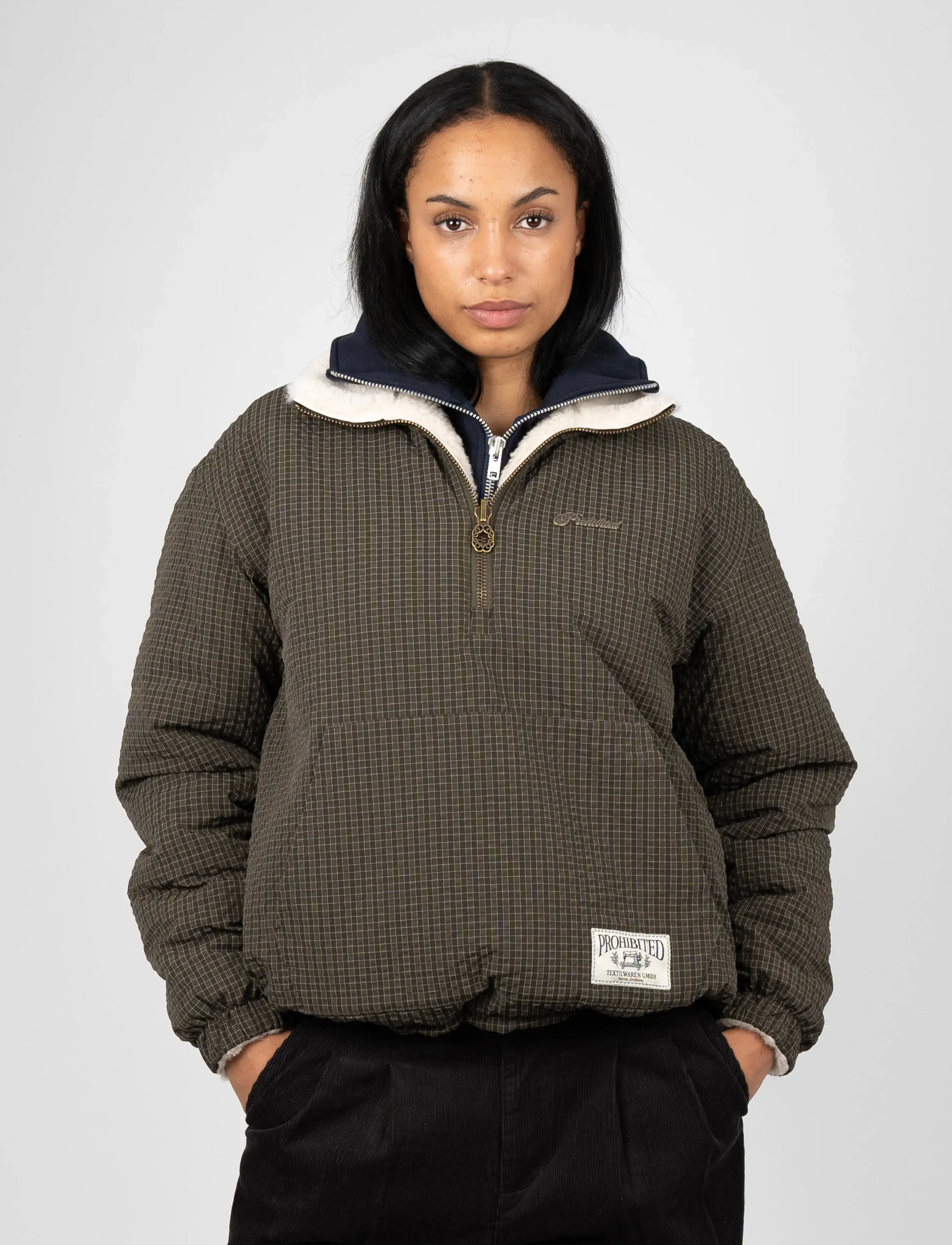 Prohibited - Throwback Sherpa Half-Zip - talvejoped - brown - 4