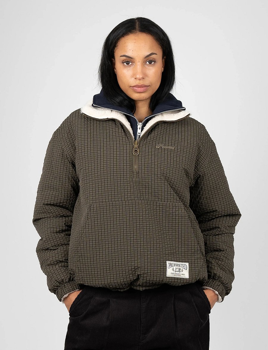 Prohibited - Throwback Sherpa Half-Zip - talvejoped - brown - 4