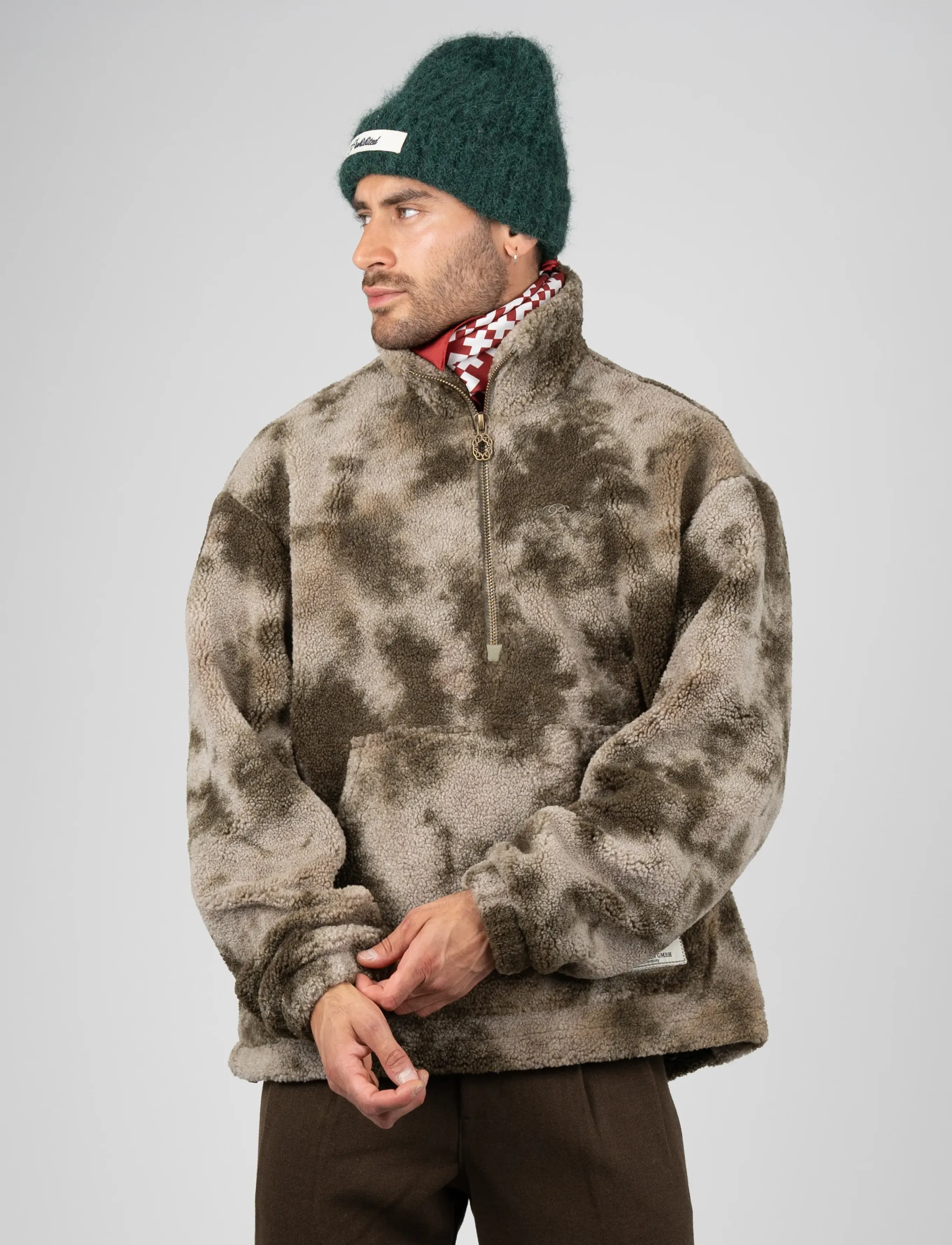 Prohibited Highland Sherpa Half-Zip - Teddy-pusad - MUTED KHAKI / khaki/green