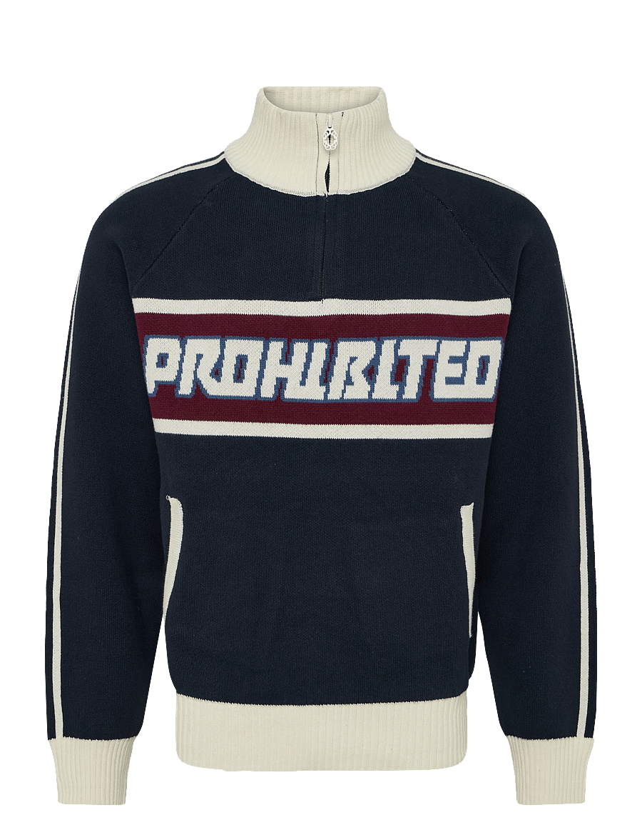 Prohibited - Letterman Knitted Quarter Zip - half zip-tröjor - navy - 1