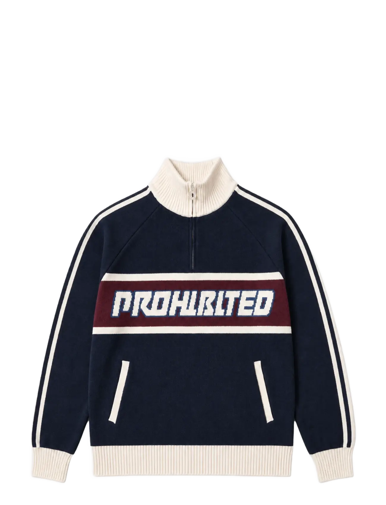 Prohibited Letterman Knitted Quarter Zip - Pullover - NAVY / navy