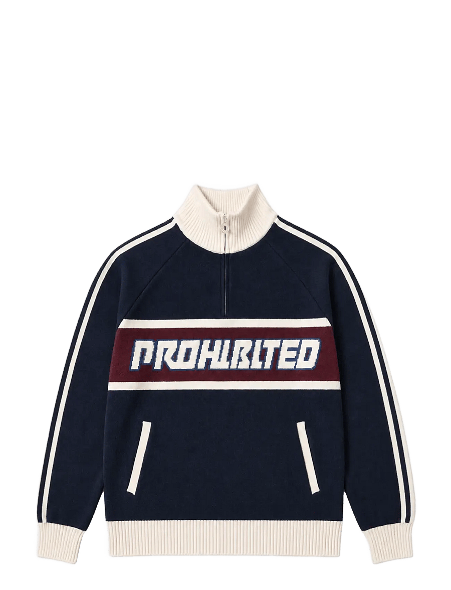 Prohibited - Letterman Knitted Quarter Zip - pullover mit halbem reißverschluss - navy - 1
