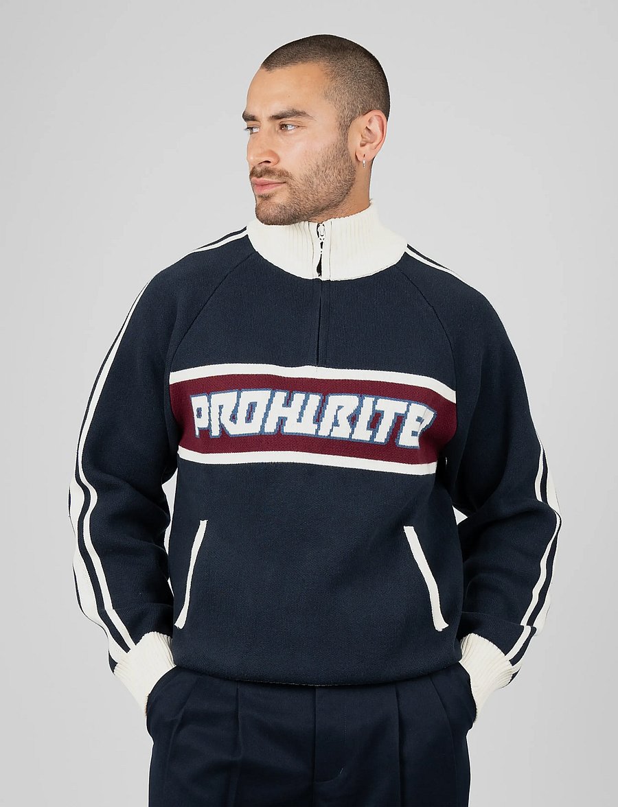 Prohibited - Letterman Knitted Quarter Zip - pullover mit halbem reißverschluss - navy - 0
