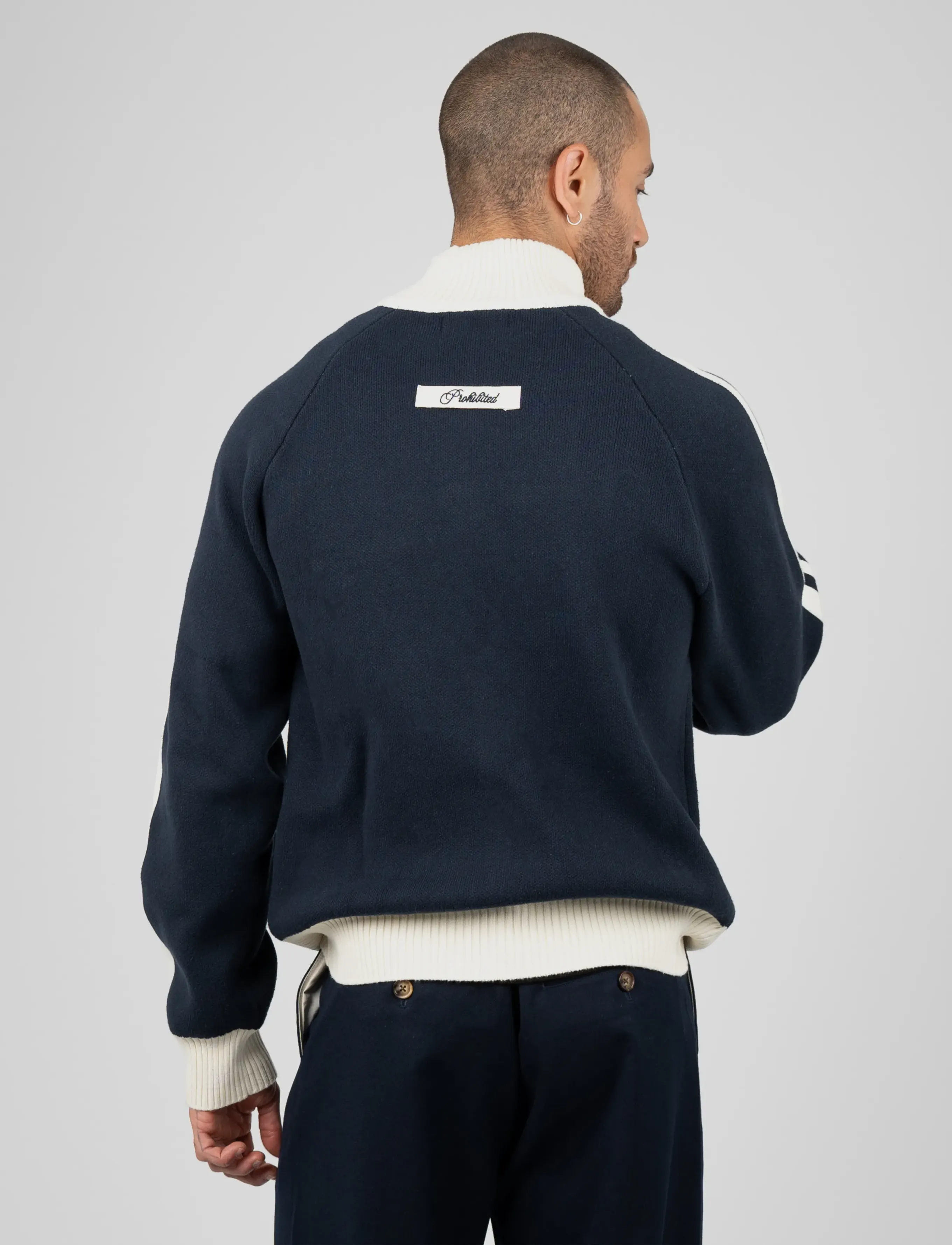 Prohibited - Letterman Knitted Quarter Zip - navy - 2