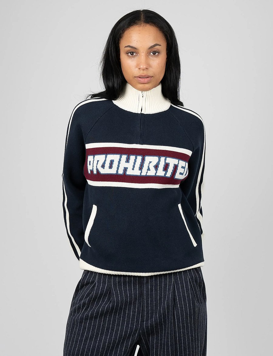 Prohibited - Letterman Knitted Quarter Zip - pullover mit halbem reißverschluss - navy - 4