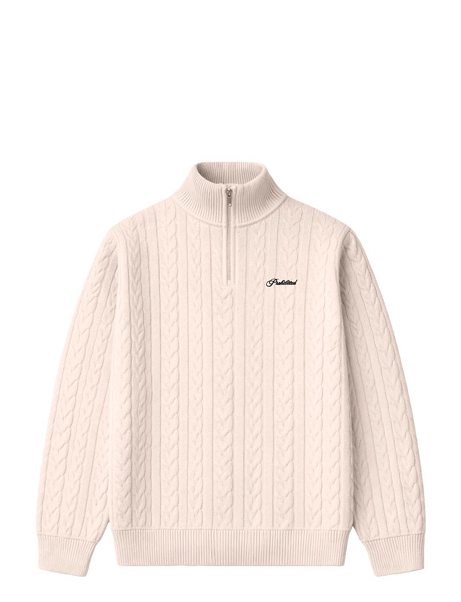 Prohibited - Cable Knit Quarter Zip - halfzip strik - cream - 1