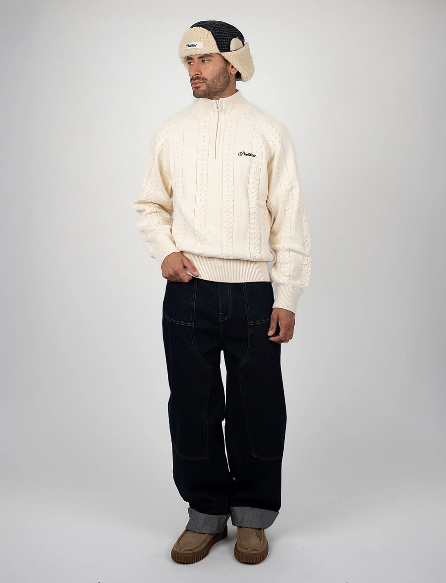 Prohibited - Cable Knit Quarter Zip - halfzip strik - cream - 0