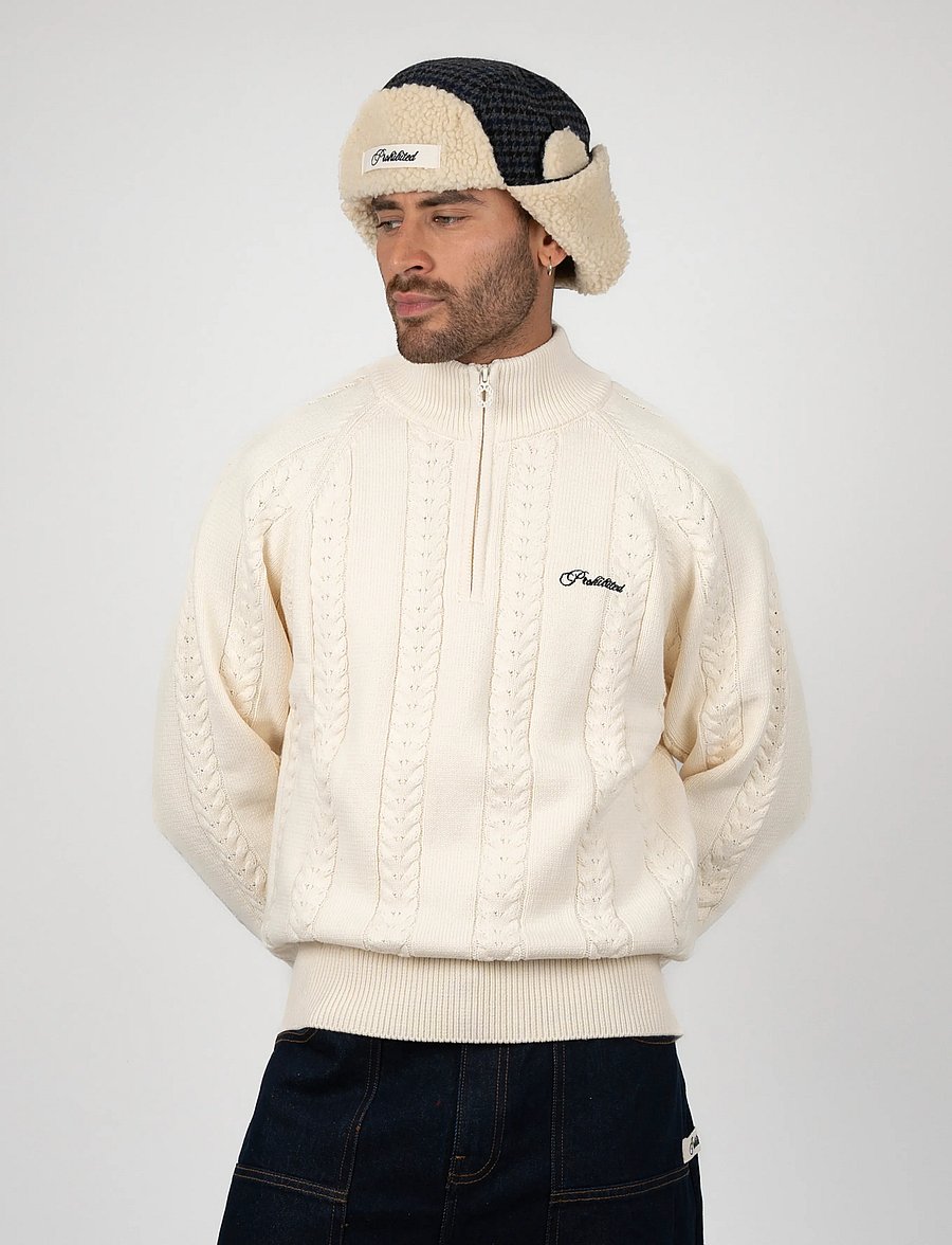 Prohibited - Cable Knit Quarter Zip - halfzip strik - cream - 3