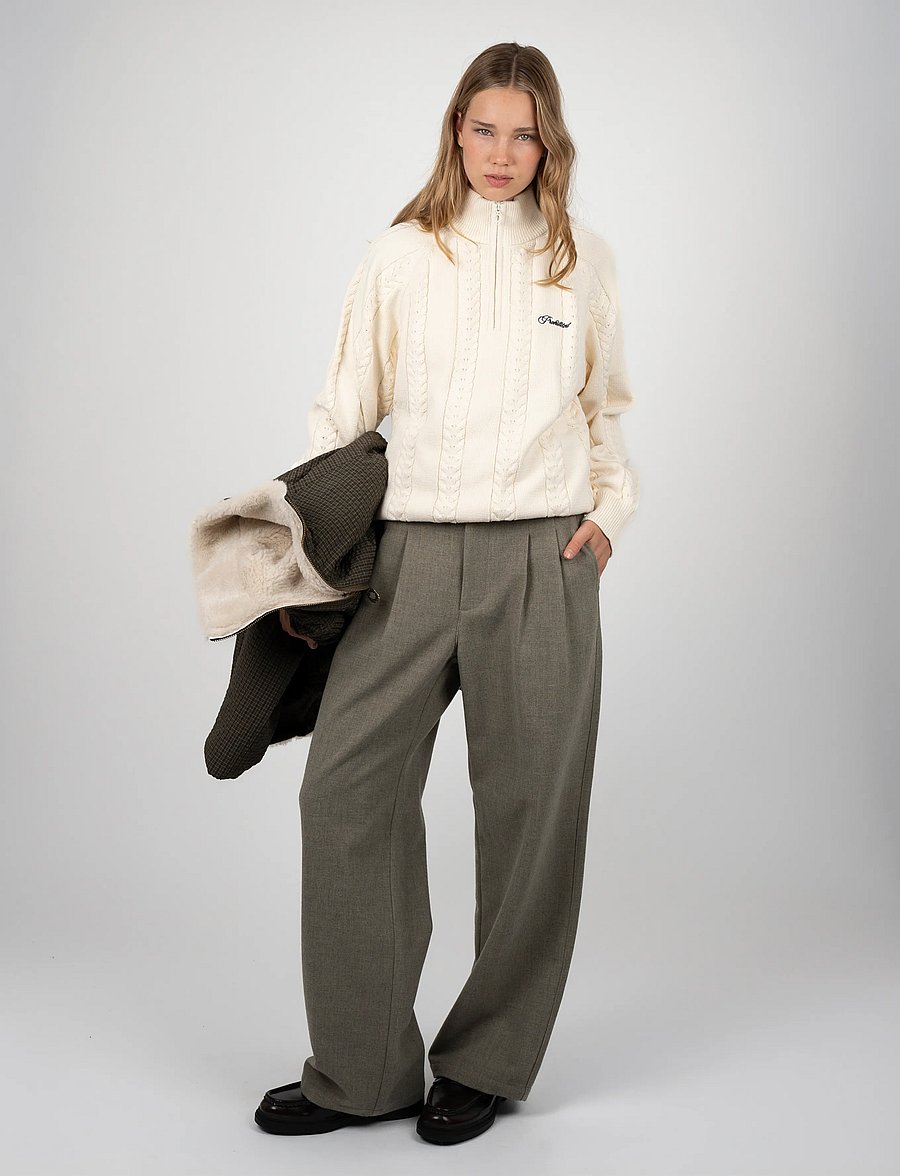 Prohibited - Cable Knit Quarter Zip - halfzip strik - cream - 5