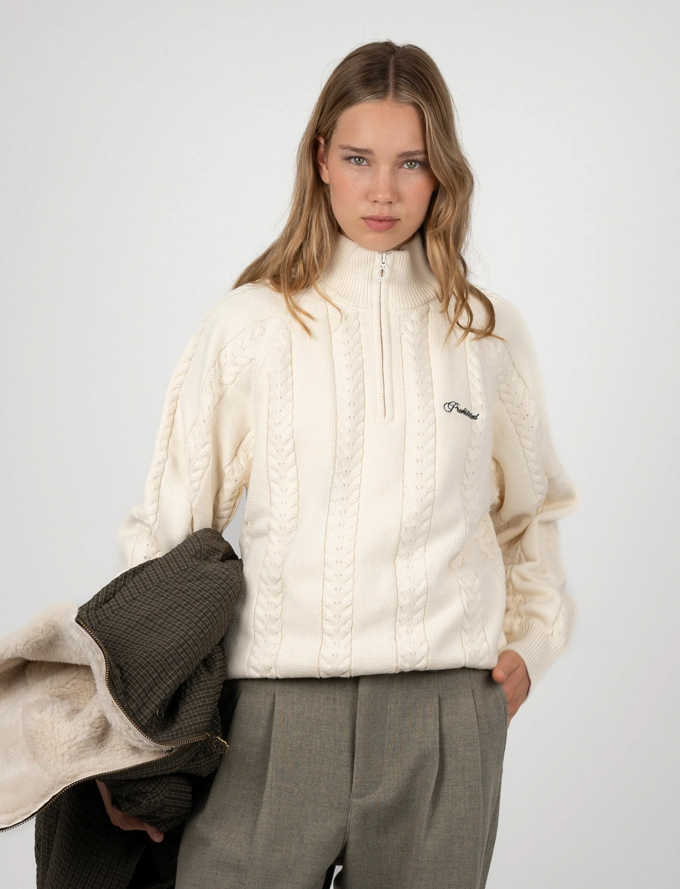 Prohibited Cable Knit Quarter Zip stickade tröjor herr – bild 5
