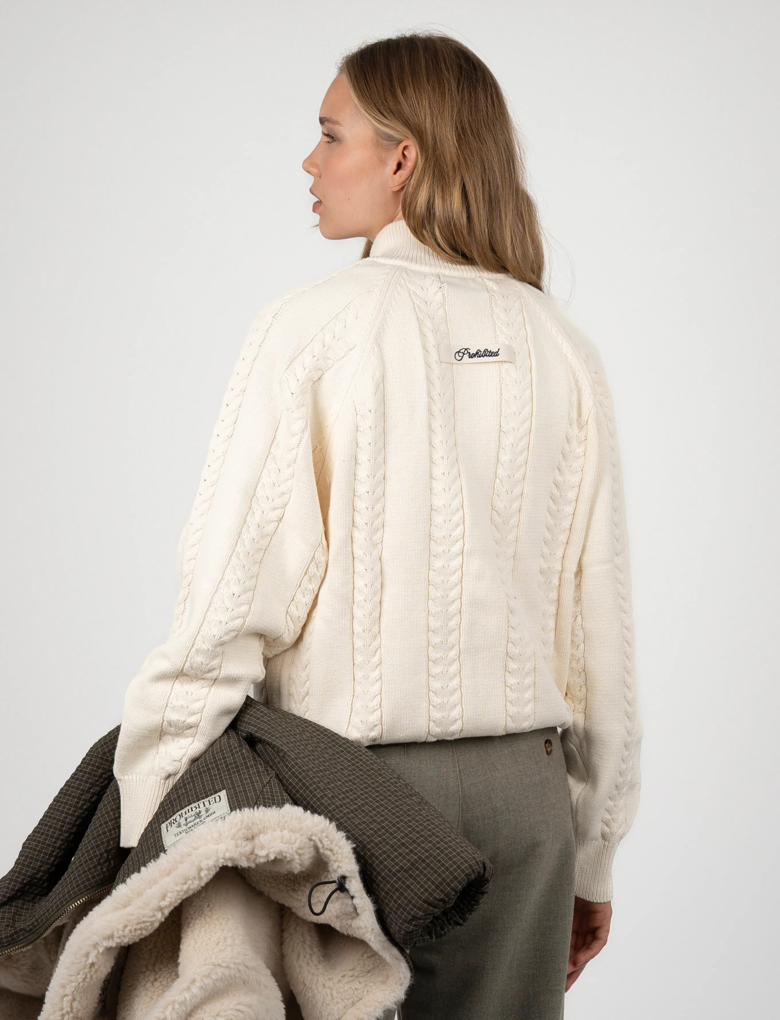 Prohibited Cable Knit Quarter Zip stickade tröjor herr – bild 6