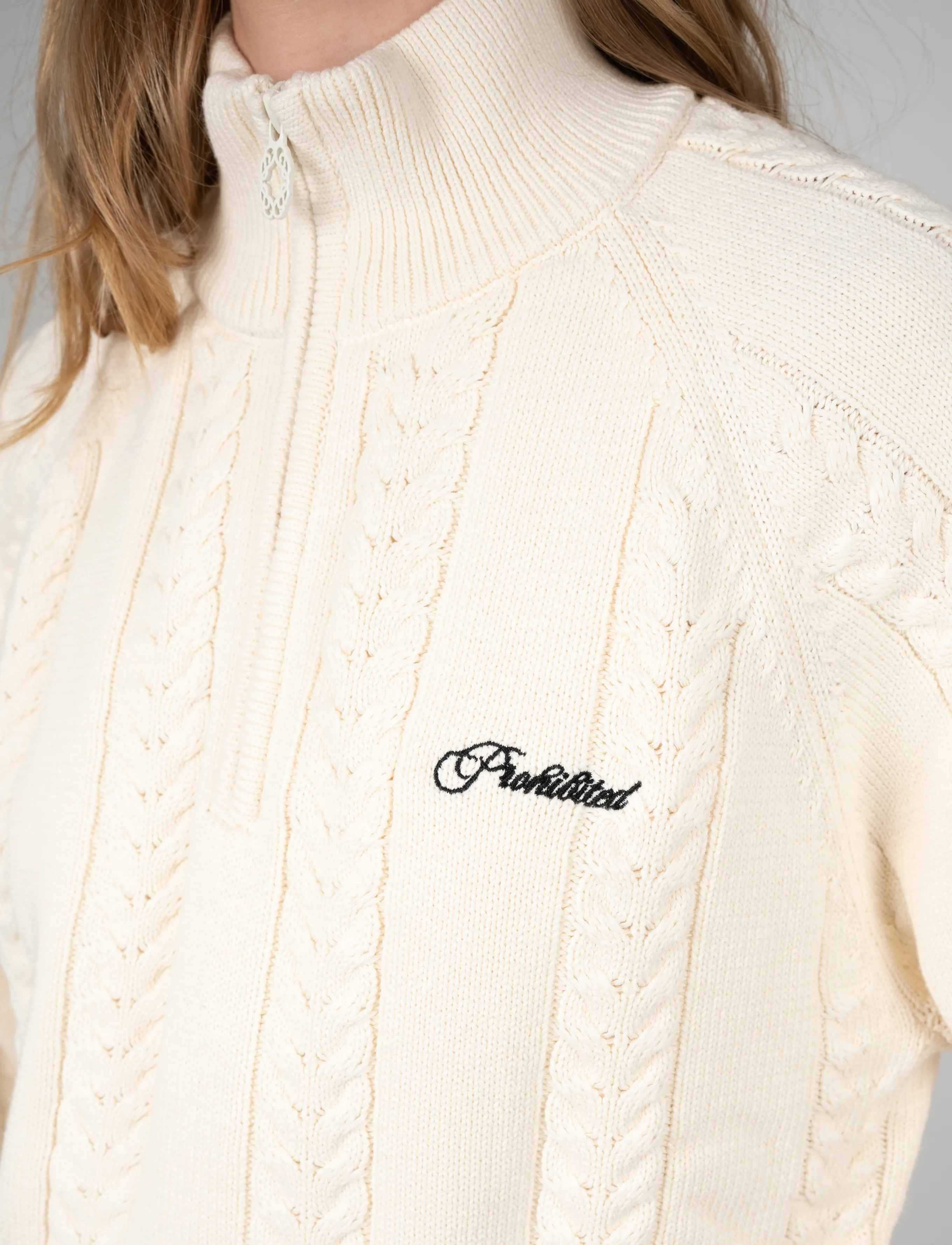 Prohibited Cable Knit Quarter Zip stickade tröjor herr – bild 7