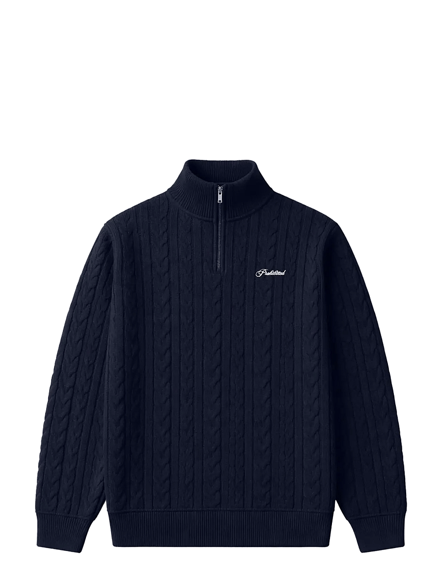 Prohibited - Cable Knit Quarter Zip - navy - 1