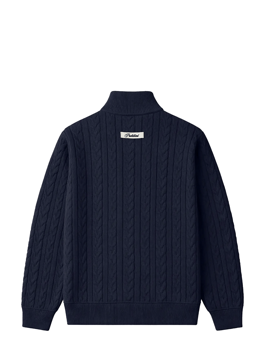 Prohibited - Cable Knit Quarter Zip - navy - 2