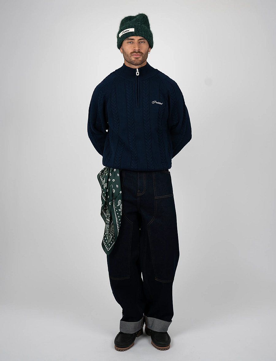 Prohibited - Cable Knit Quarter Zip - navy - 0