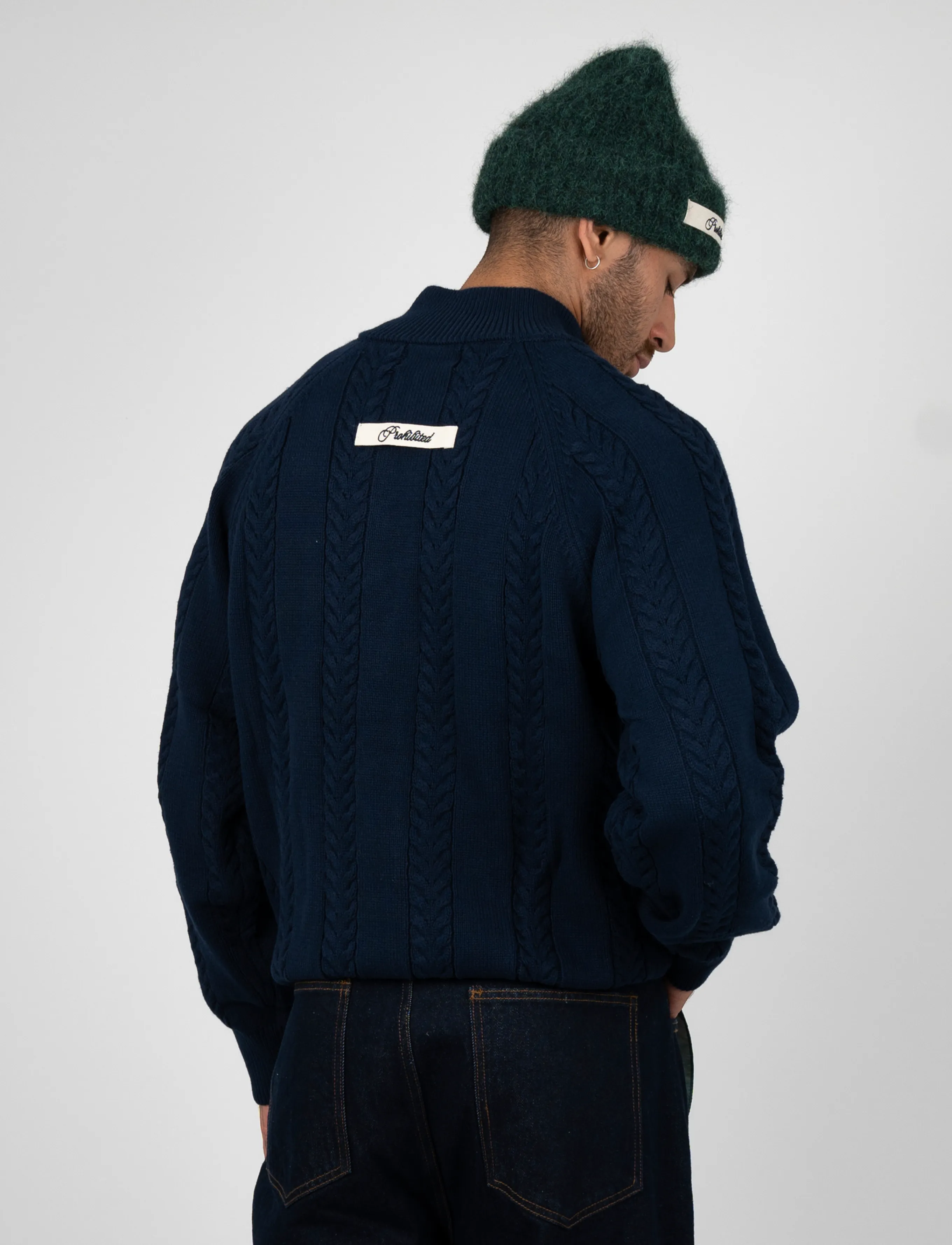 Prohibited - Cable Knit Quarter Zip - navy - 4