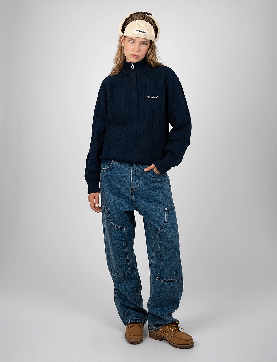 Prohibited - Cable Knit Quarter Zip - navy - 5
