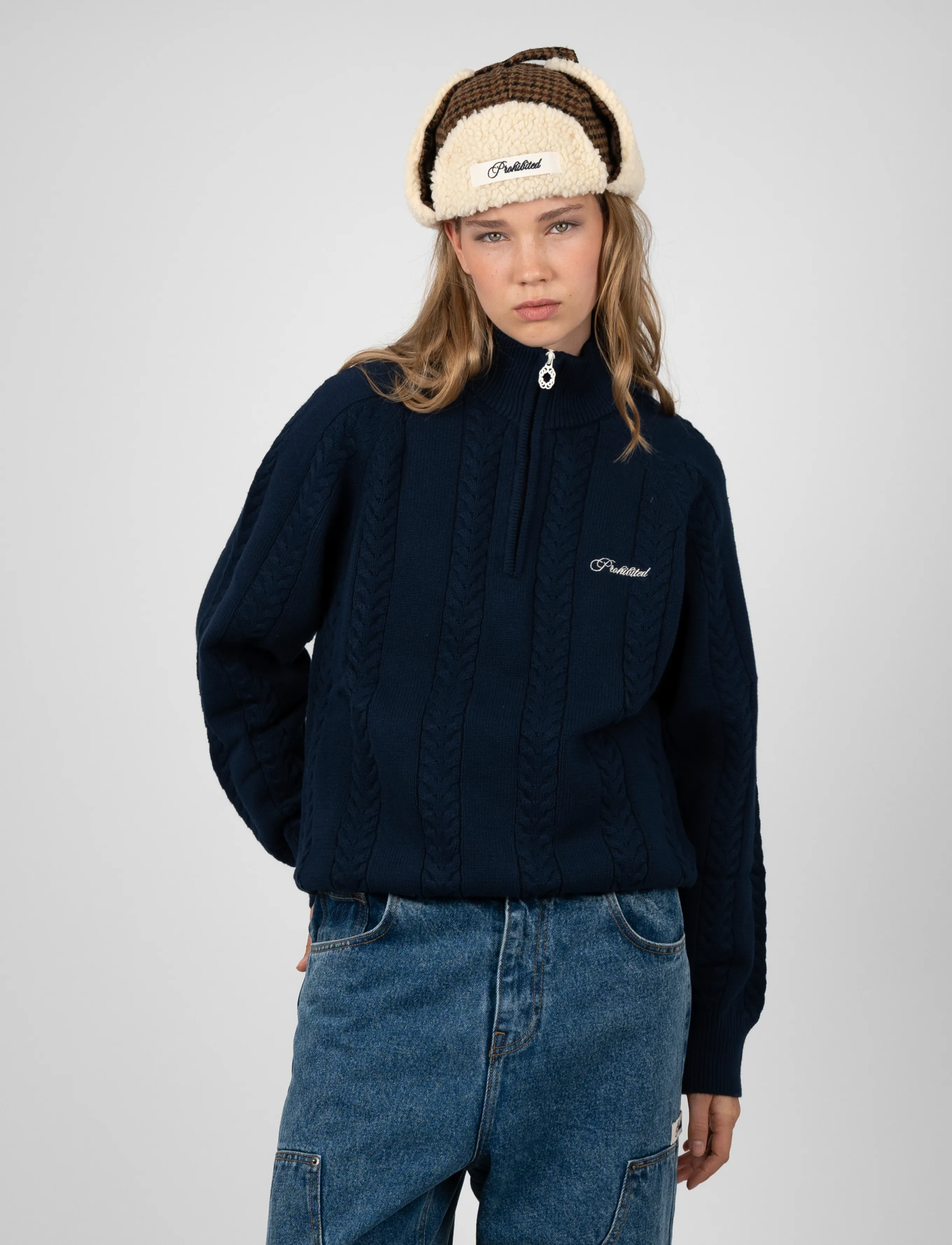 Prohibited Cable Knit Quarter Zip stickade tröjor herr – bild 5