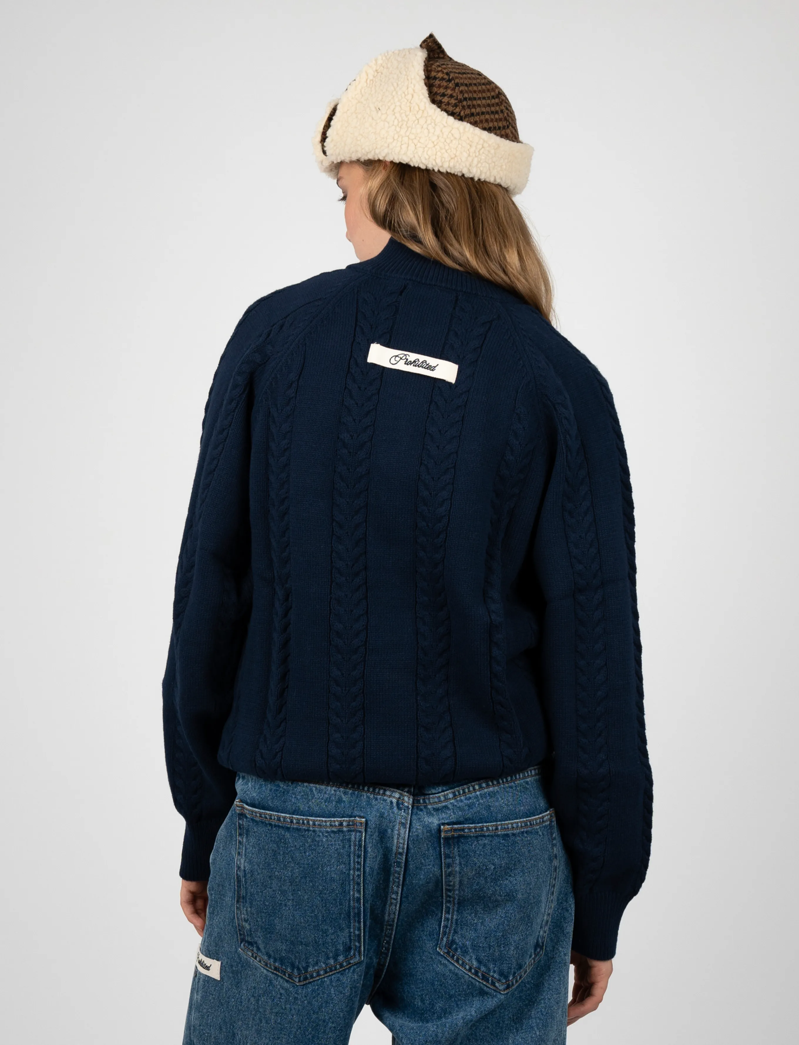 Prohibited Cable Knit Quarter Zip - Kläder - NAVY / navy