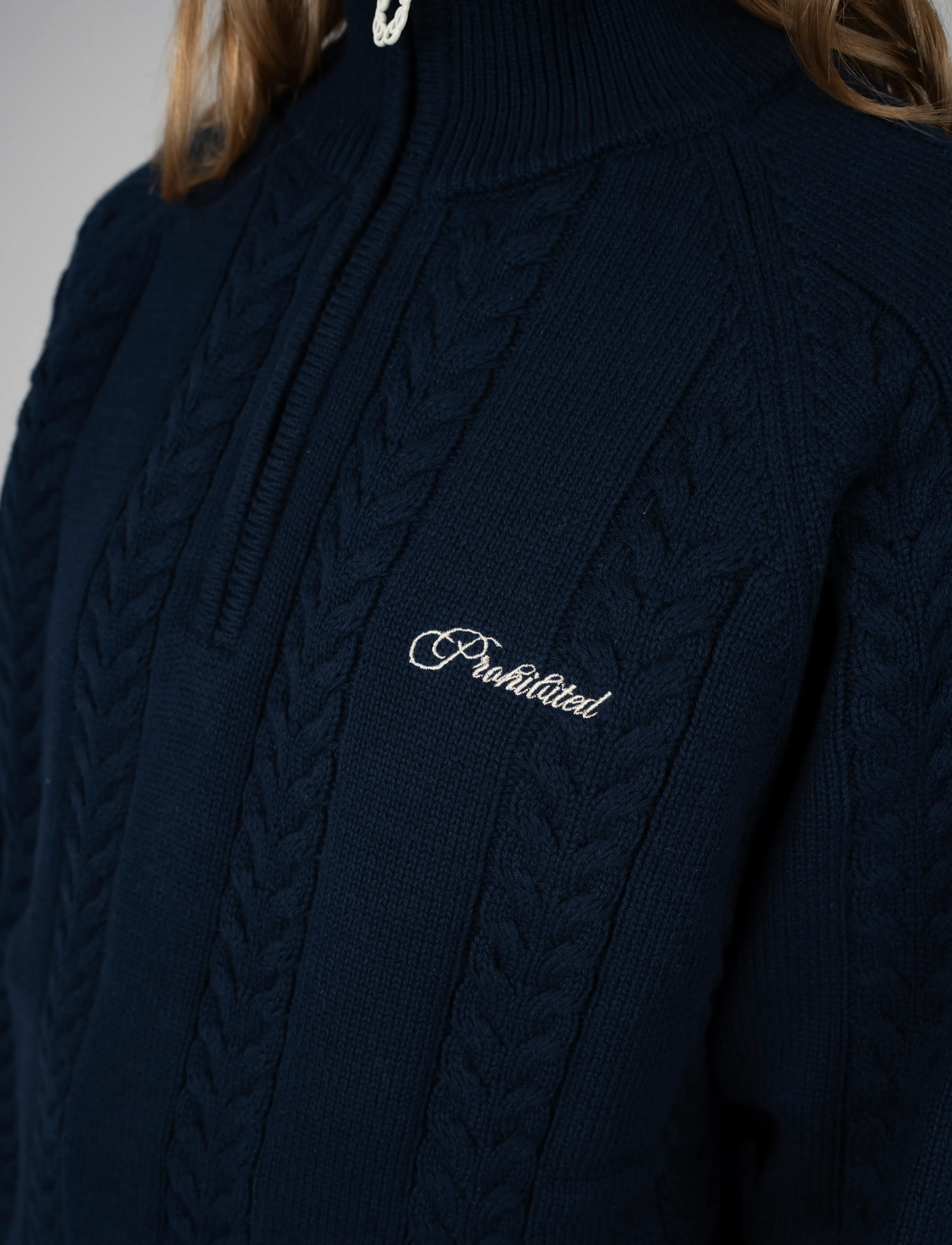 Prohibited Cable Knit Quarter Zip stickade tröjor herr – bild 7