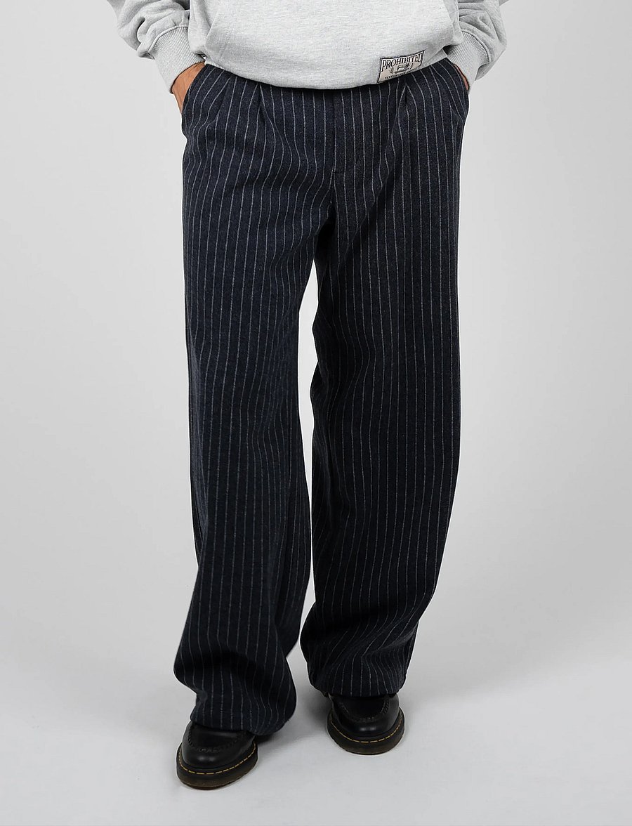 Prohibited - Revival Pinstripe Pleated Pants - casual byxor - blueish grey - 0