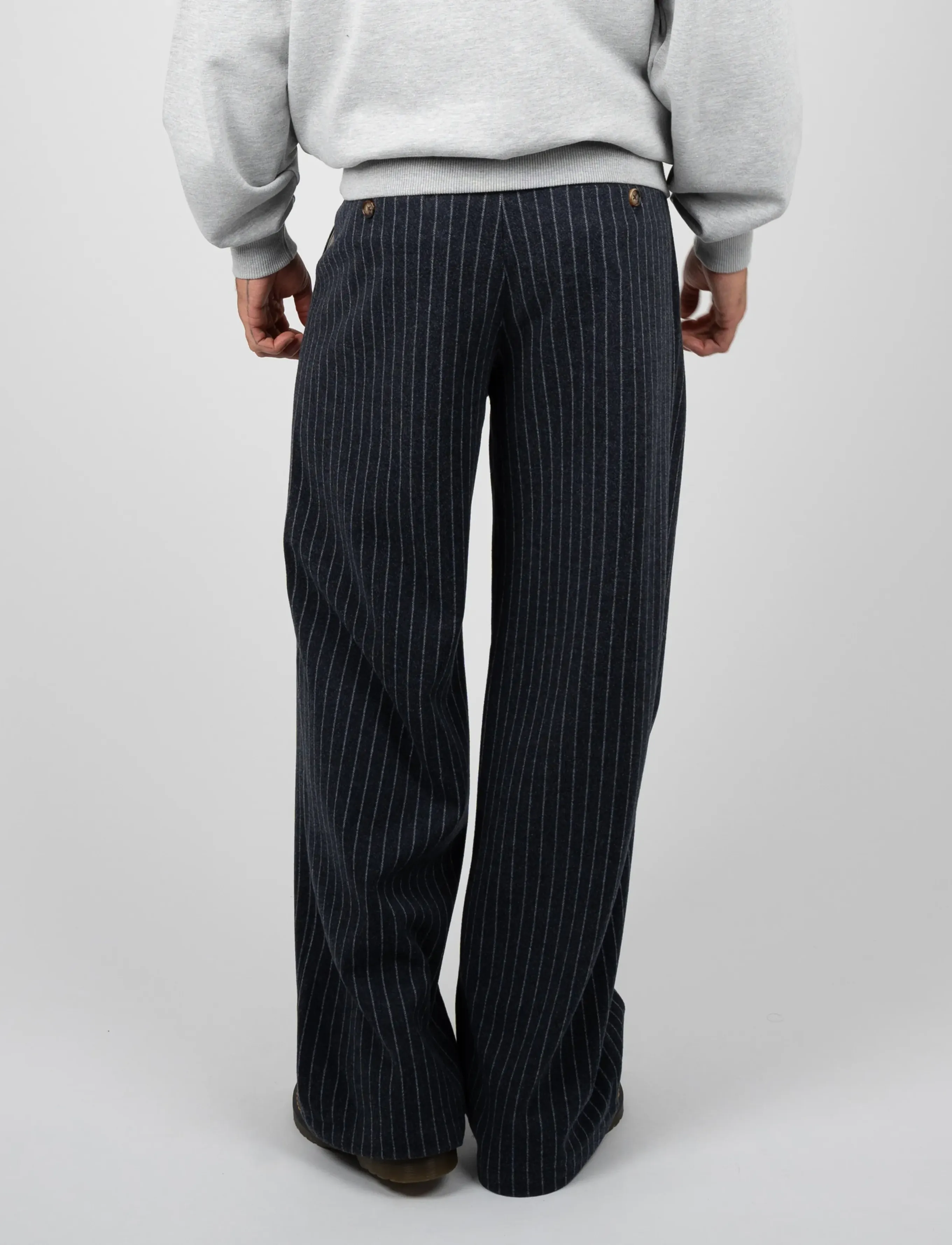 Prohibited - Revival Pinstripe Pleated Pants - casual byxor - blueish grey - 2