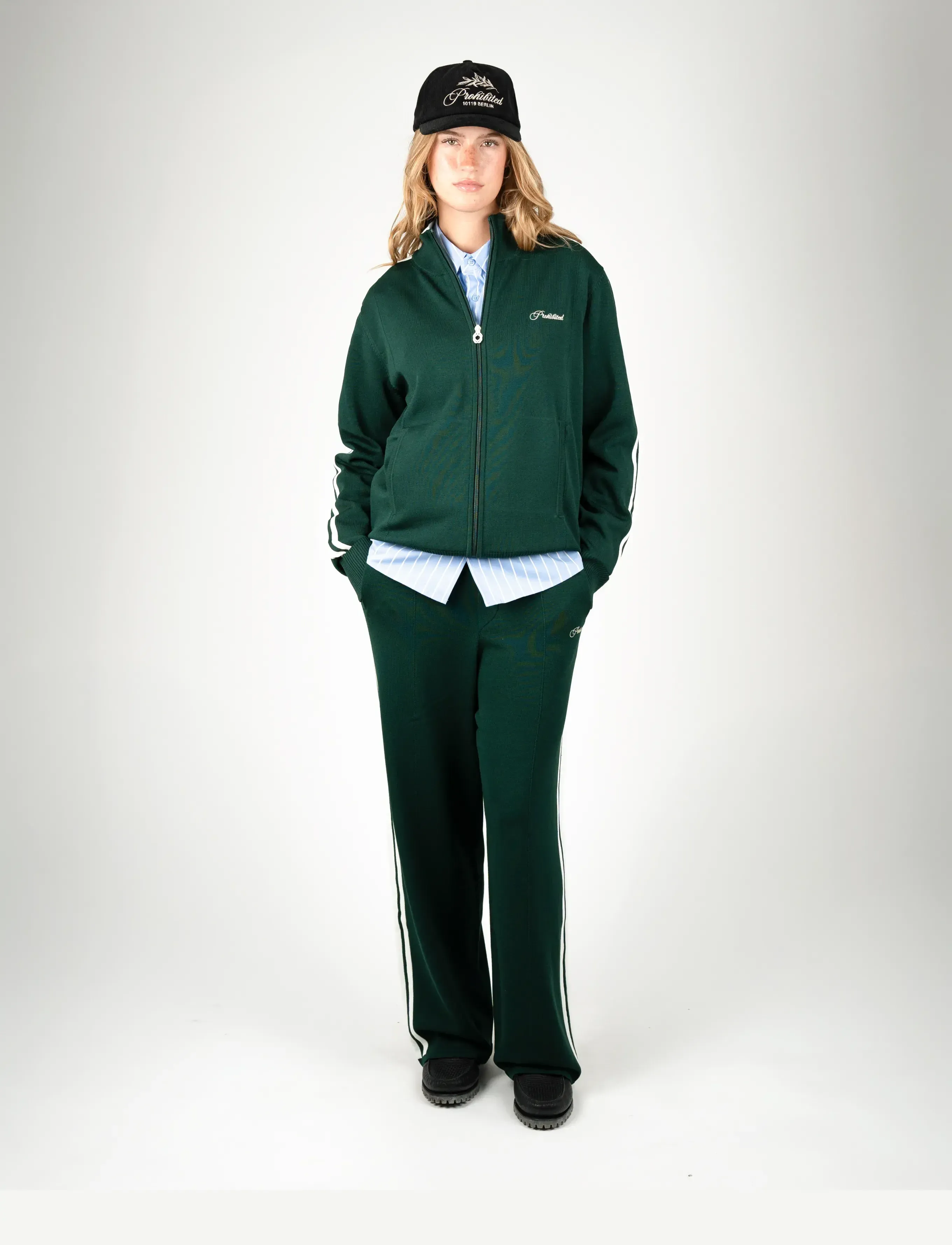 Prohibited - Varsity Knitted Trackpants - casual trousers - dark green - 5