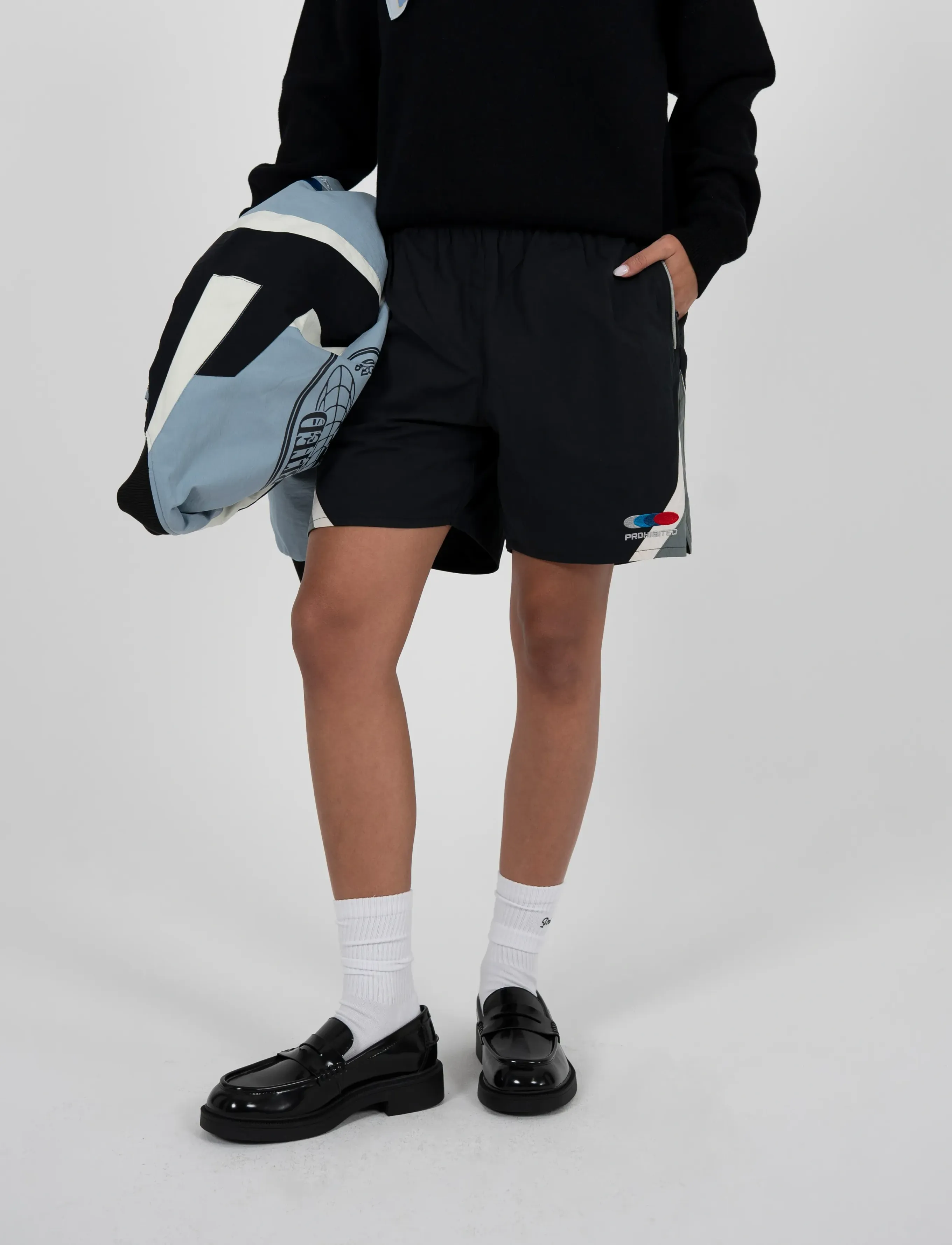 Prohibited Racer Trackshorts Black - Streetstyle - BLACK / black