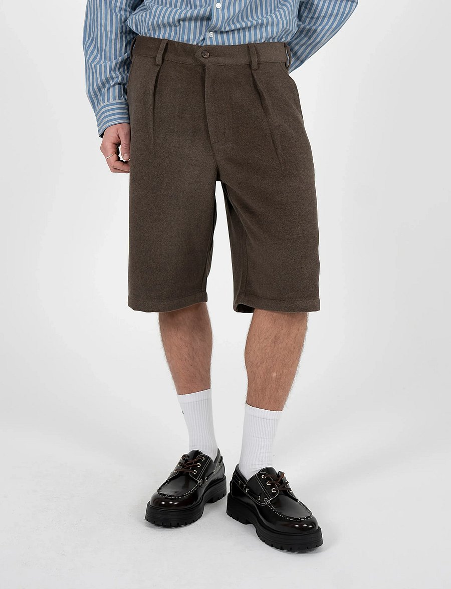 Prohibited - Podium Double Pleated Shorts Brown - casual shorts - brown - 3