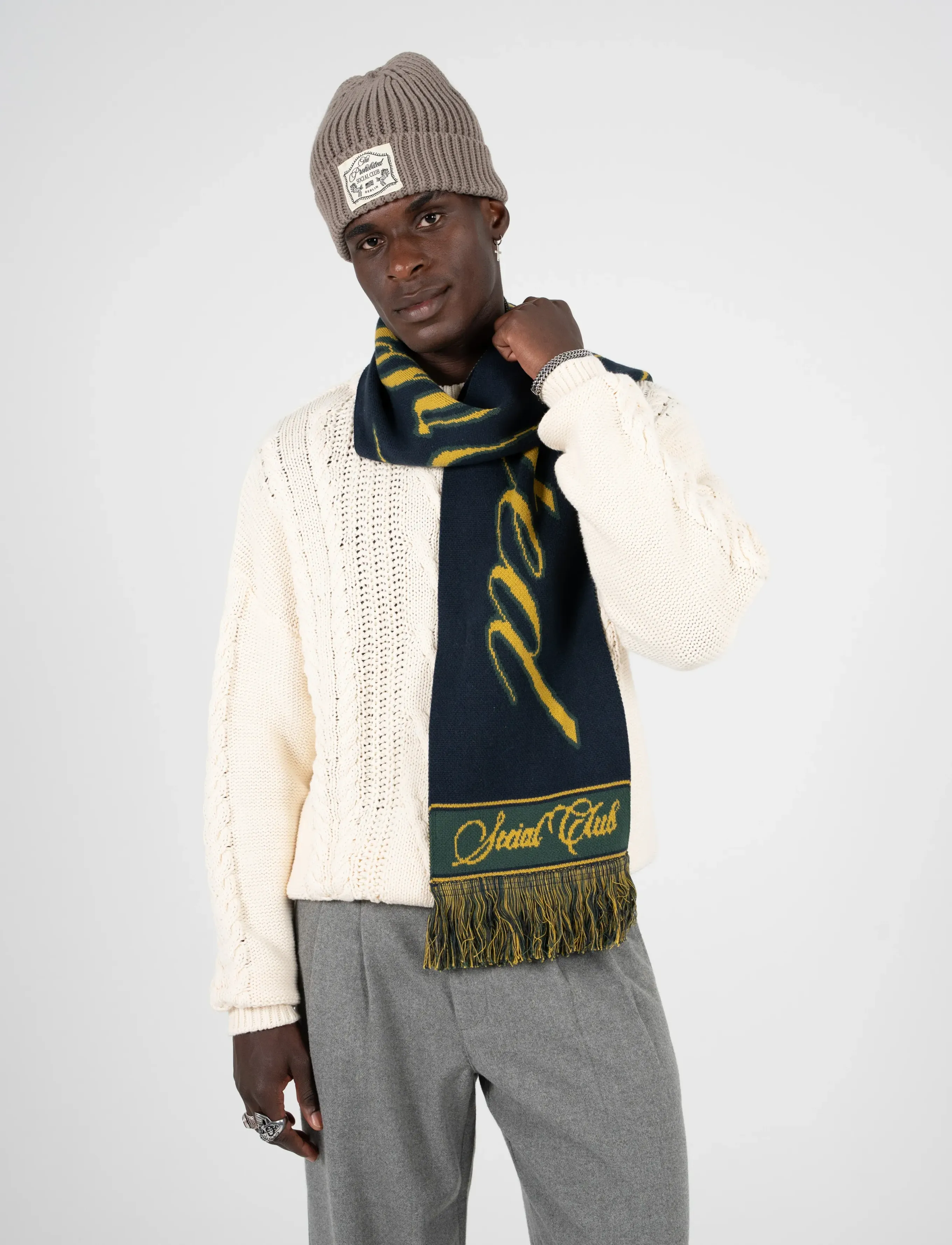 Prohibited - Clubhouse Jaquard Scarf Navy - halsdukar - navy - 4
