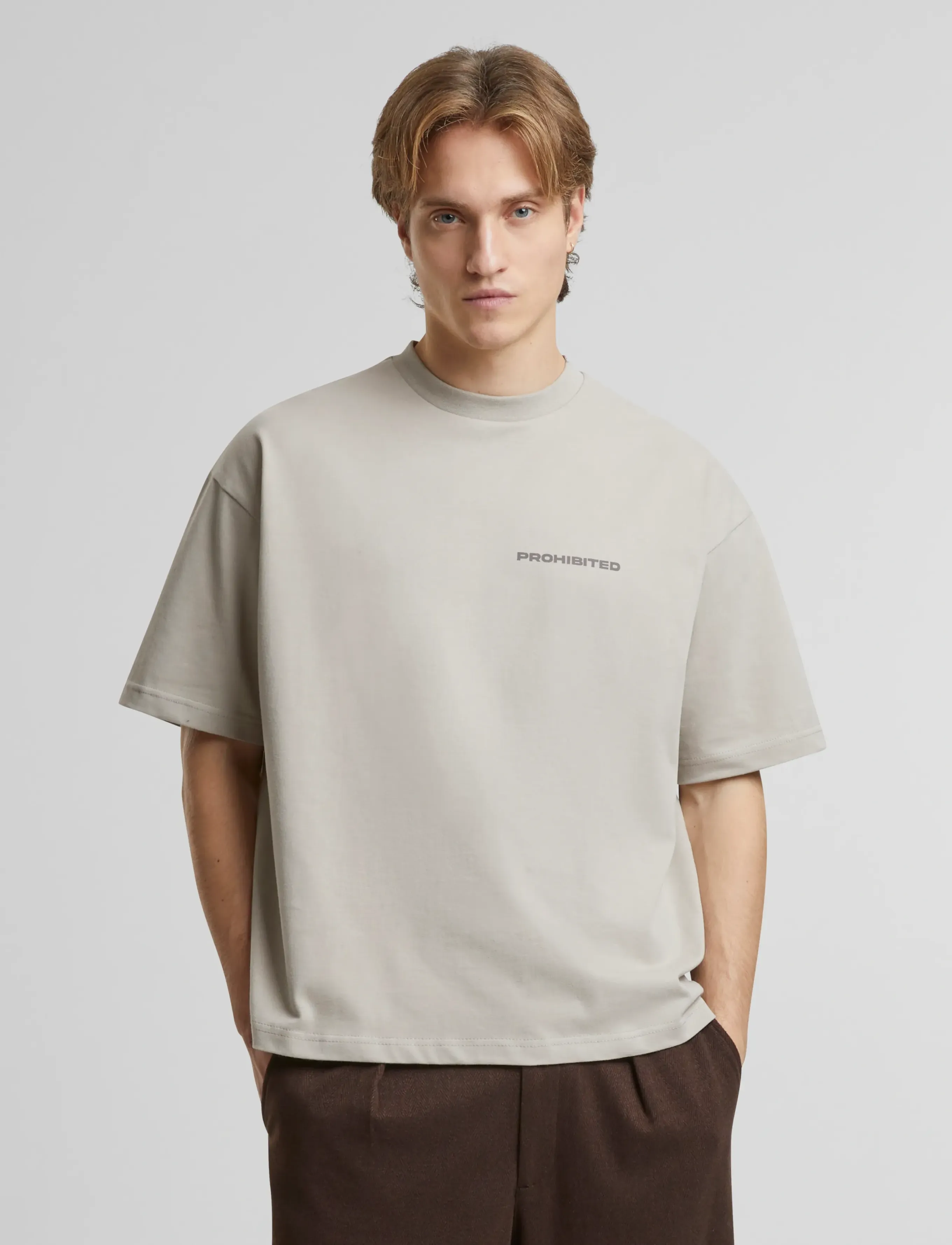 Prohibited 10119 Tee, Mænd, Oversized T-Shirt, Beige, Str: S