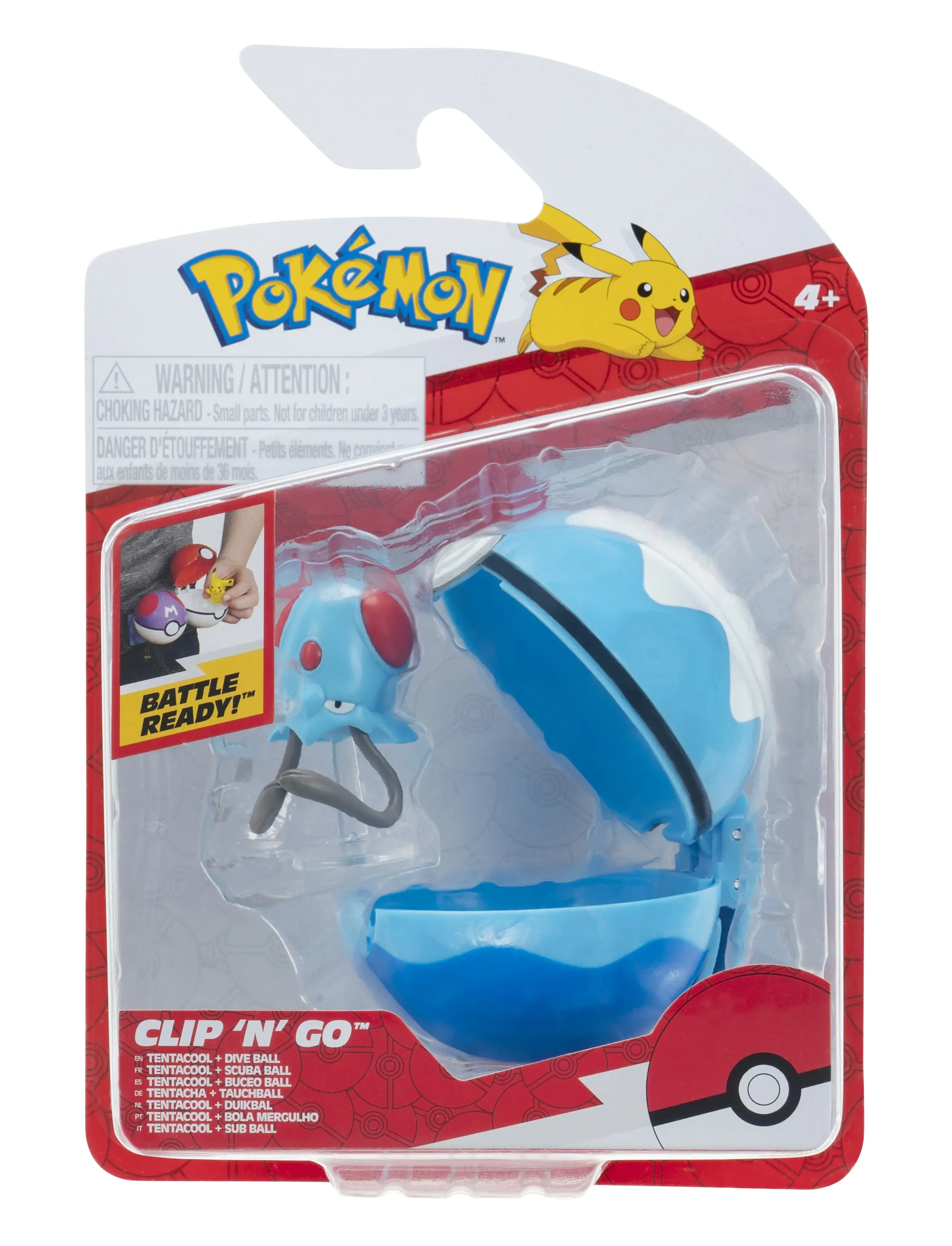 Pokemon Clip N Go Tentacool W Dive Ball, Børn, Action Figures, Multi/mønstret, Str: ONE SIZE