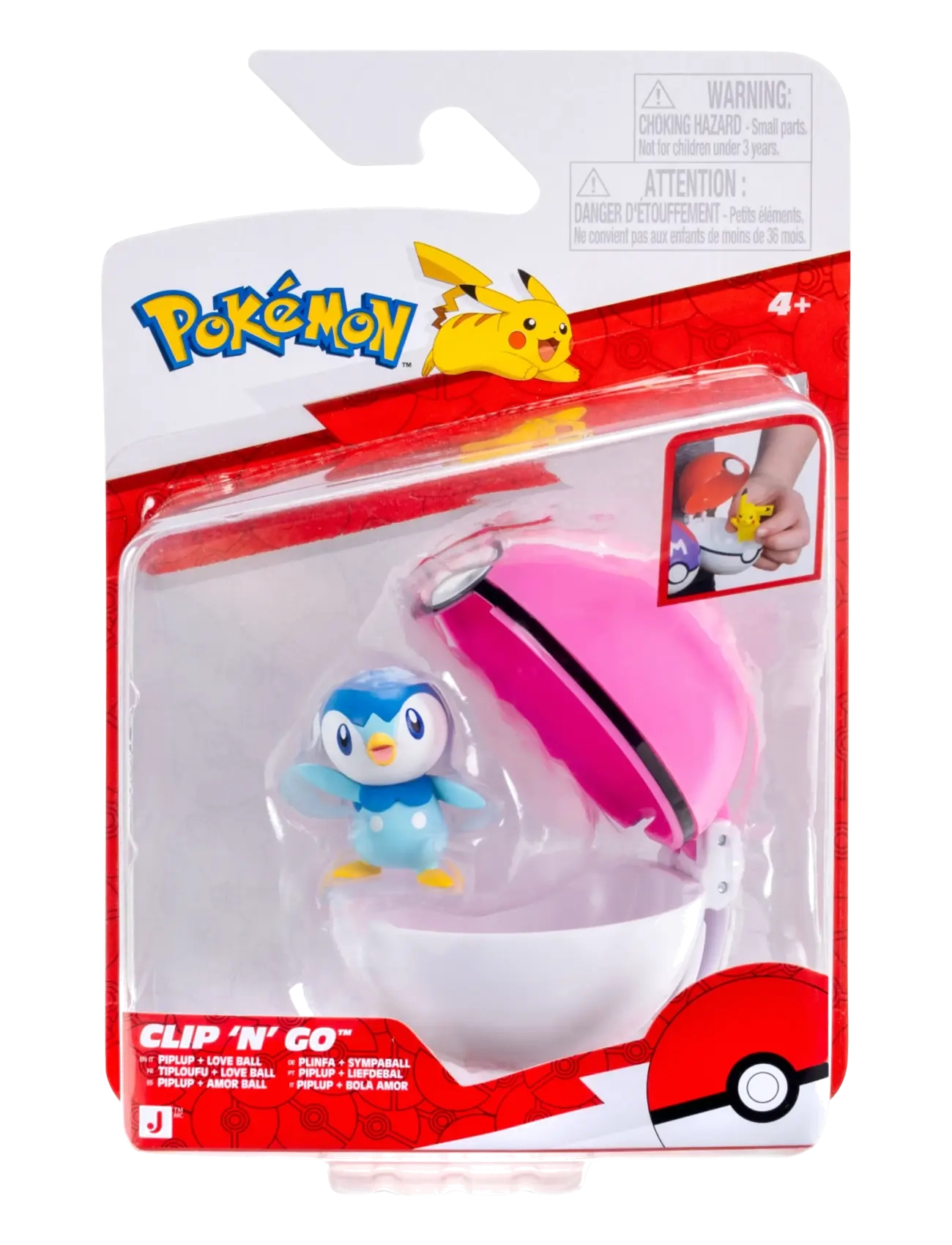 Pokemon Clip N Go Piplup With Love Ball, Børn, Play Sæt, Multi/mønstret, Str: ONE SIZE