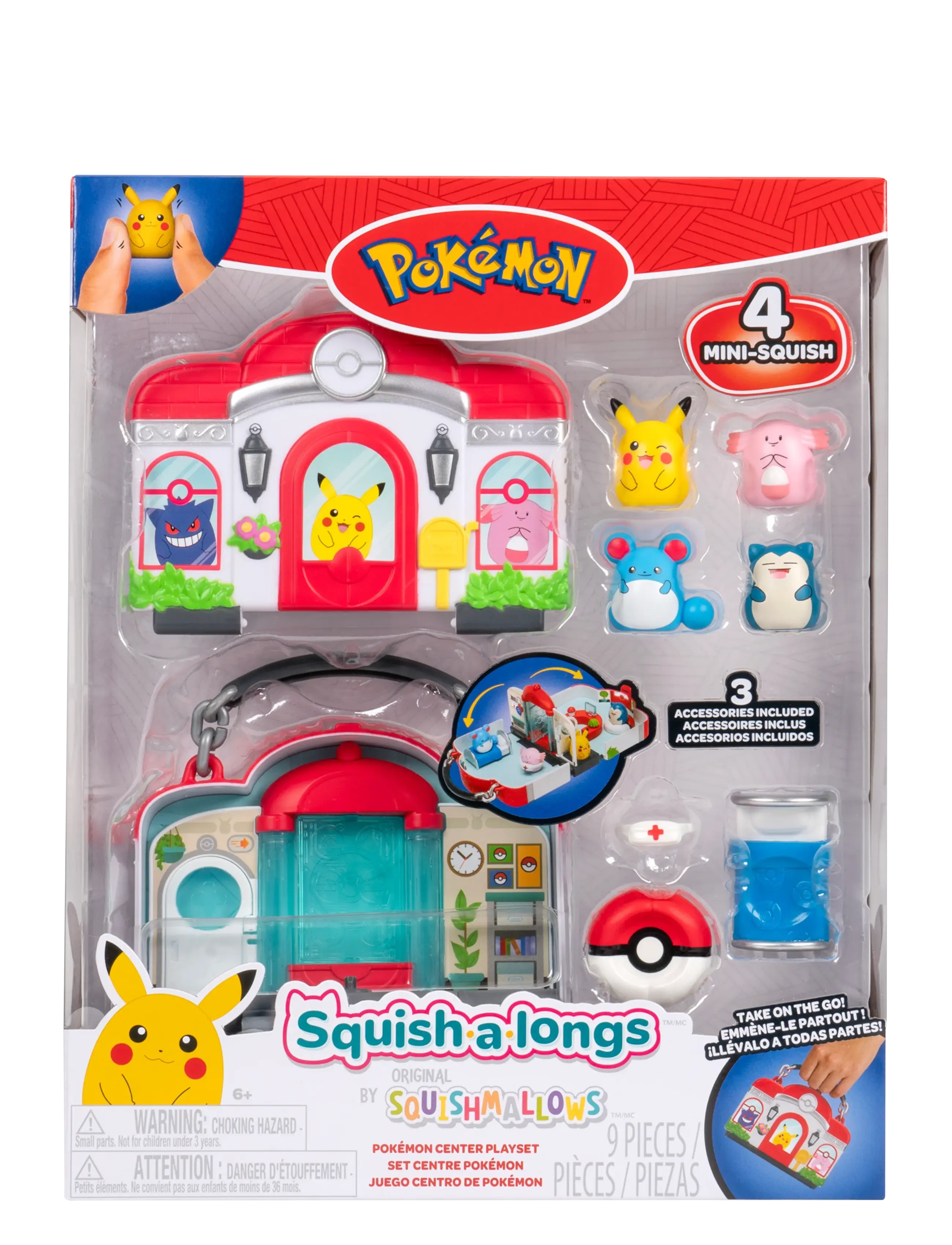 Pokemon Squishalongs Pokemon Center Playset, One Size, Red, Legesæt Og Actionfigurer > Legesæt, Børn