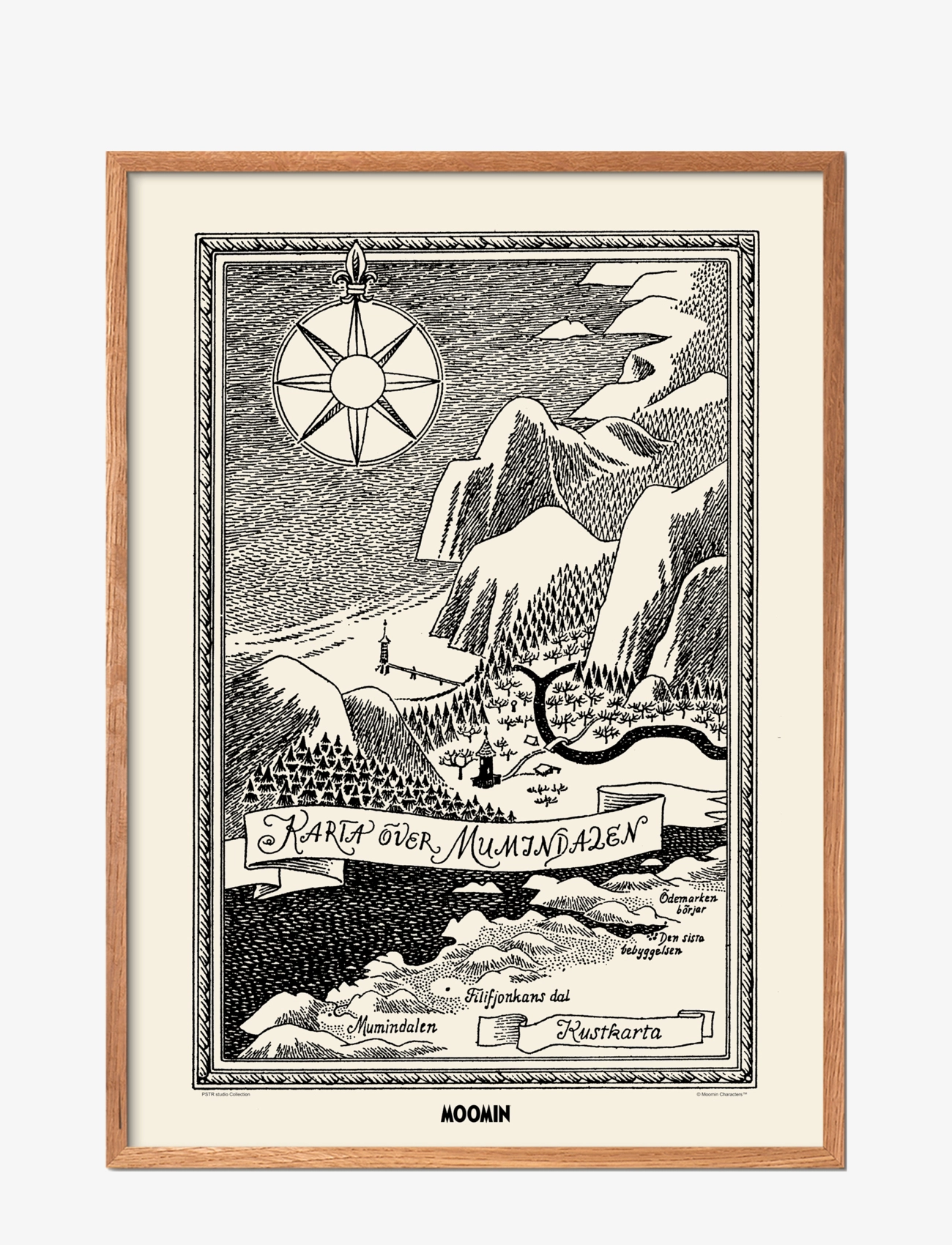 PSTR Studio Moomin X Pstr Studio Map Of Moomin Valley I, Sort & Hvid, Str: 50X70CM