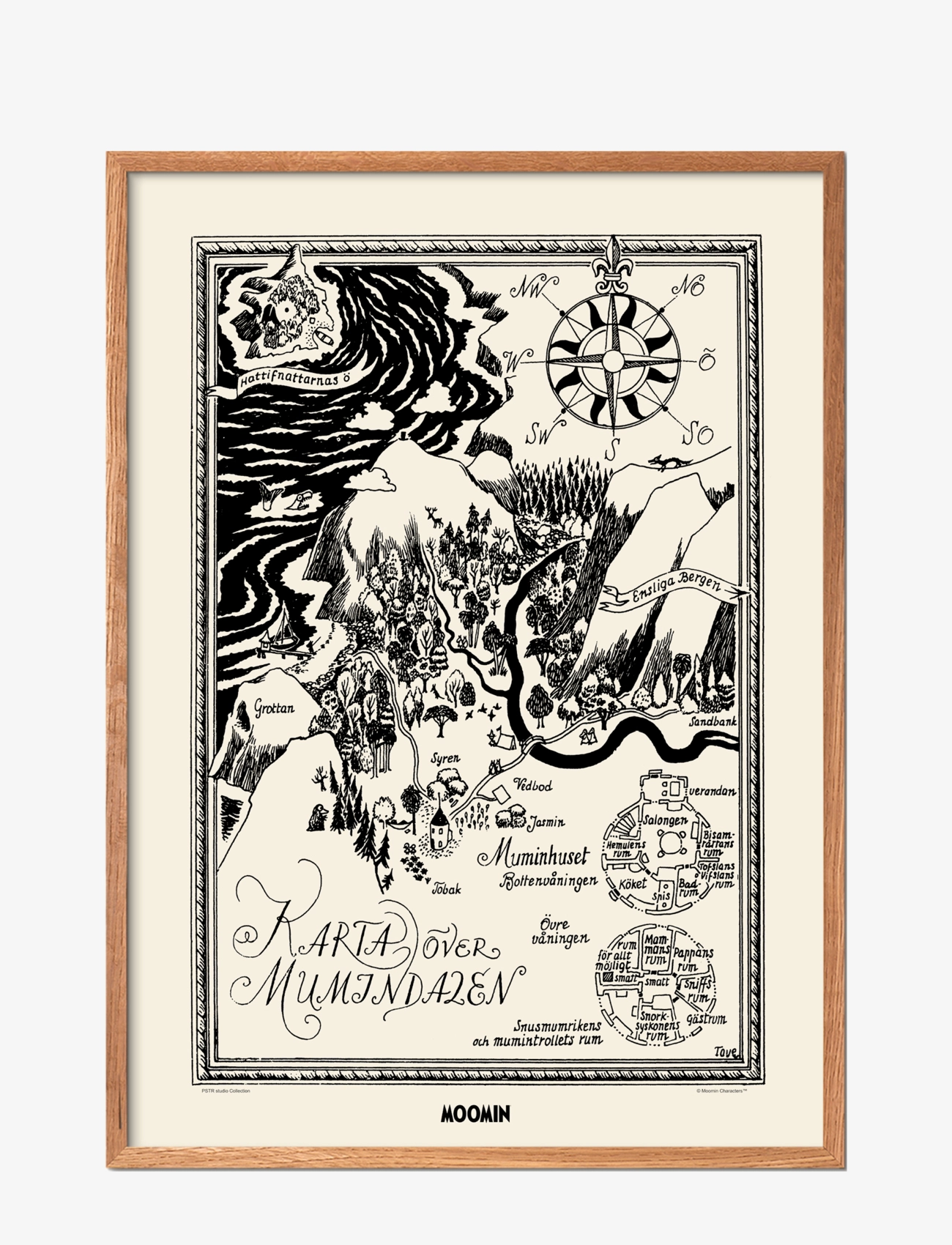 PSTR Studio Moomin X Pstr Studio Map Of Moomin Valley Ii, Sort & Hvid, Str: 50X70CM