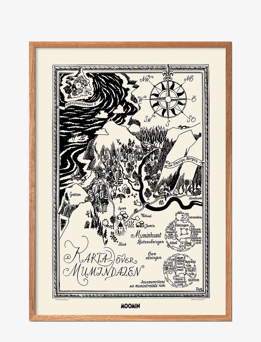 PSTR Studio - Moomin x PSTR studio - Map of Moomin Valley II - must-valged motiivid - natural - 1