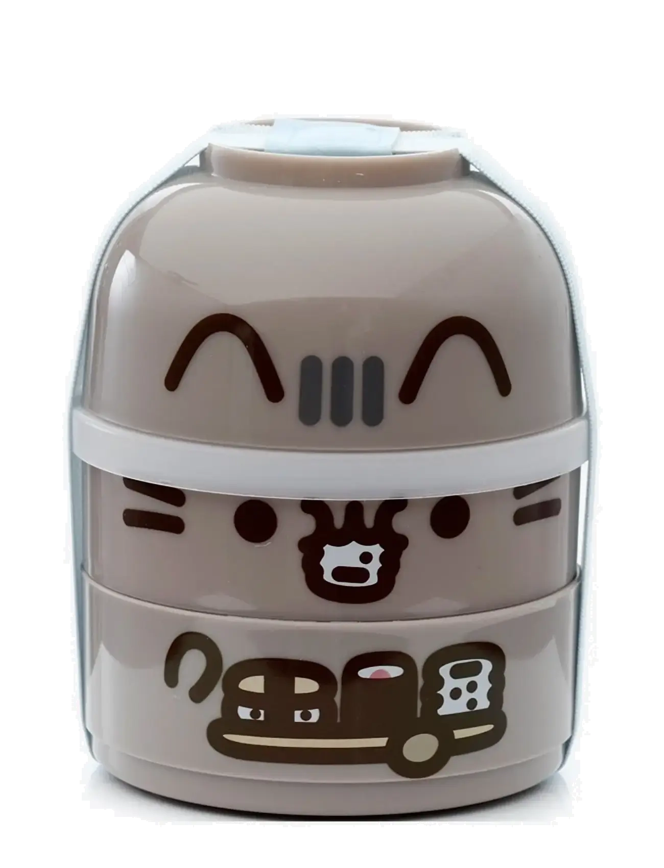 Puckator Pusheen The Cat Foodie Clip Lock Stacked Bento Lunch Box With Cutlery, One Size, Meal Time, Beige - Boxes, Kinder