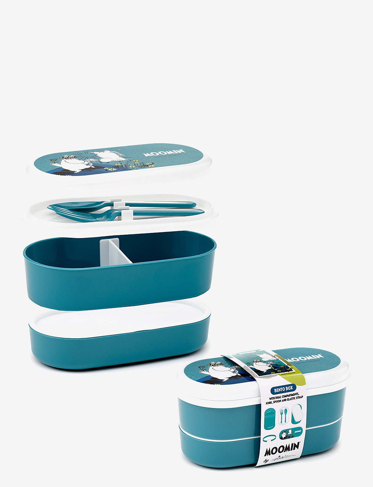 Puckator - Stacked Bento Box Lunch Box with Cutlery - madkasser - light blue - 1