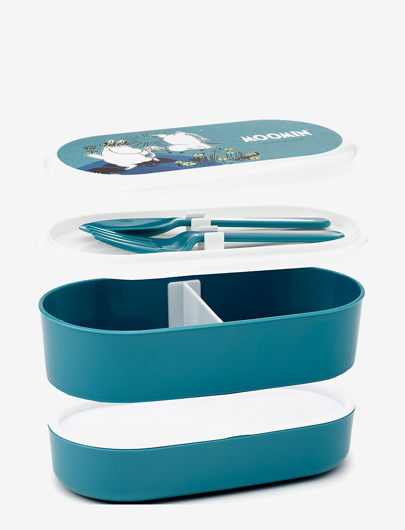 Puckator - Stacked Bento Box Lunch Box with Cutlery - madkasser - light blue - 2