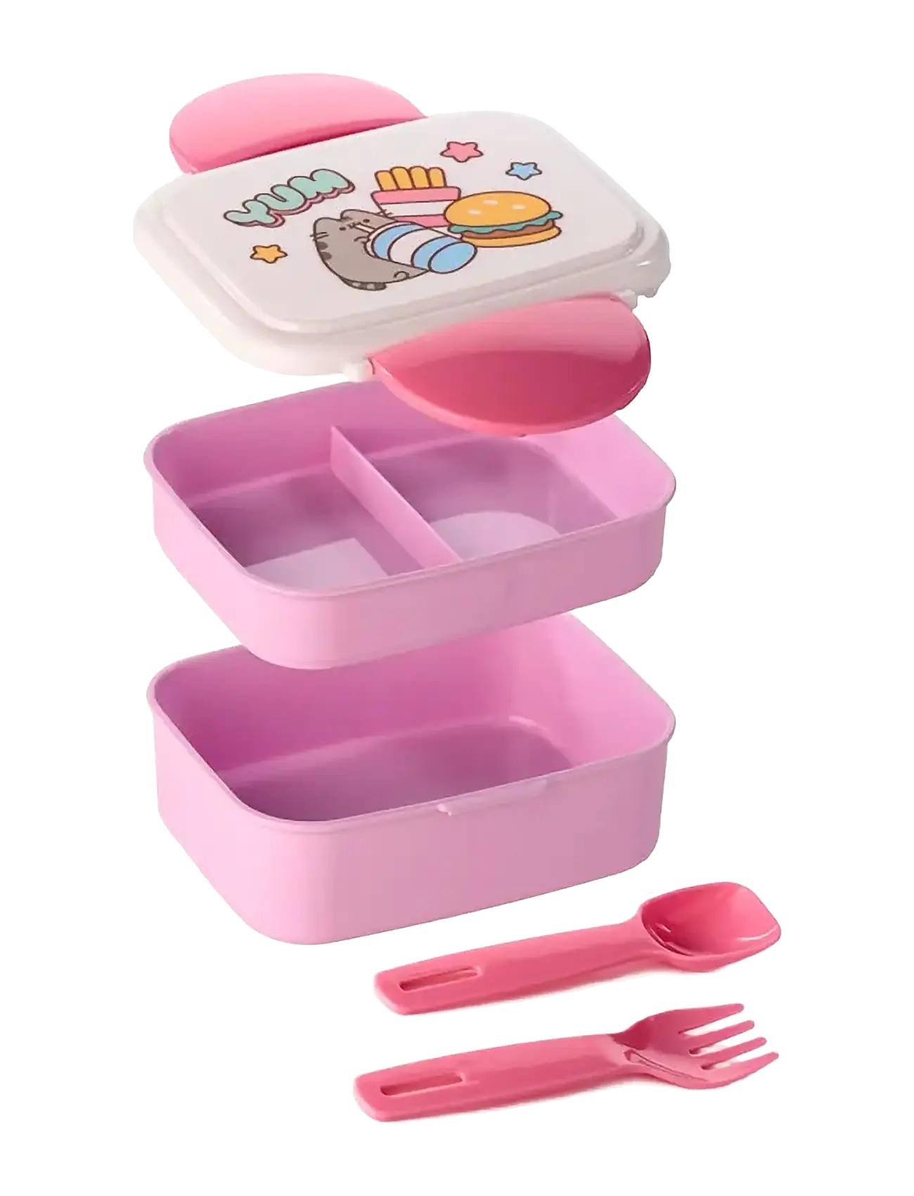 Puckator - Pusheen the Cat Foodie Clip Lock Stacked Bento Lunch Box with Cutlery - lunchlådor - pink - 1