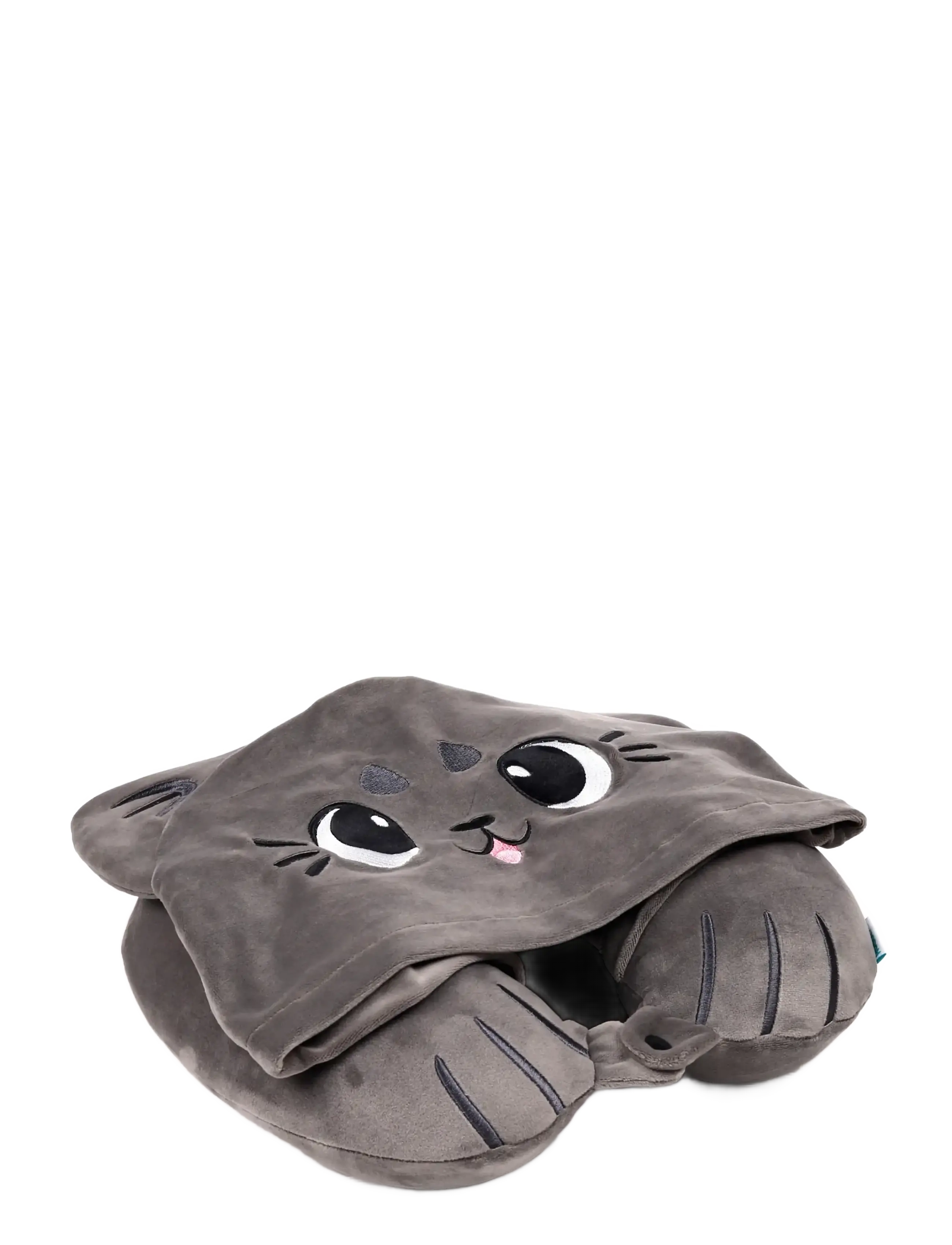 Puckator Hoodeazzz Duke The Capybara Plush Memory Foam Travel Pillow & Hood, Pude, Grå, Str: ONE SIZE