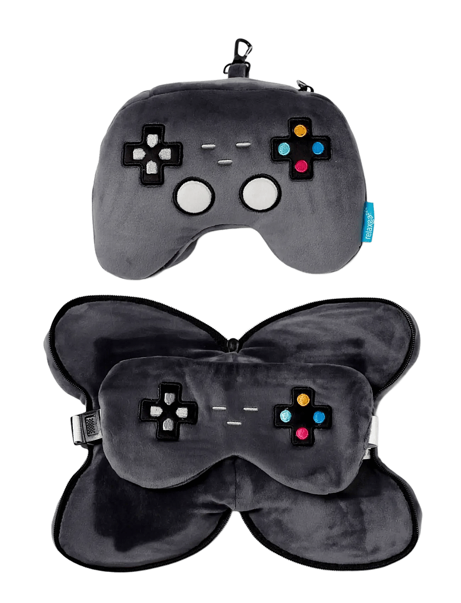 Puckator - Relaxeazzz Shaped Travel Pillow & Eye Mask - Game Over Game Controller - geschenkideen - grey - 0