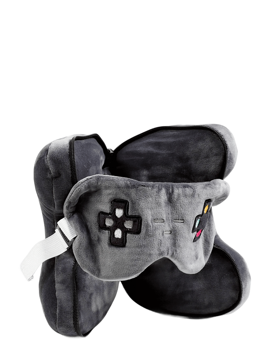 Puckator - Relaxeazzz Shaped Travel Pillow & Eye Mask - Game Over Game Controller - geschenkideen - grey - 1