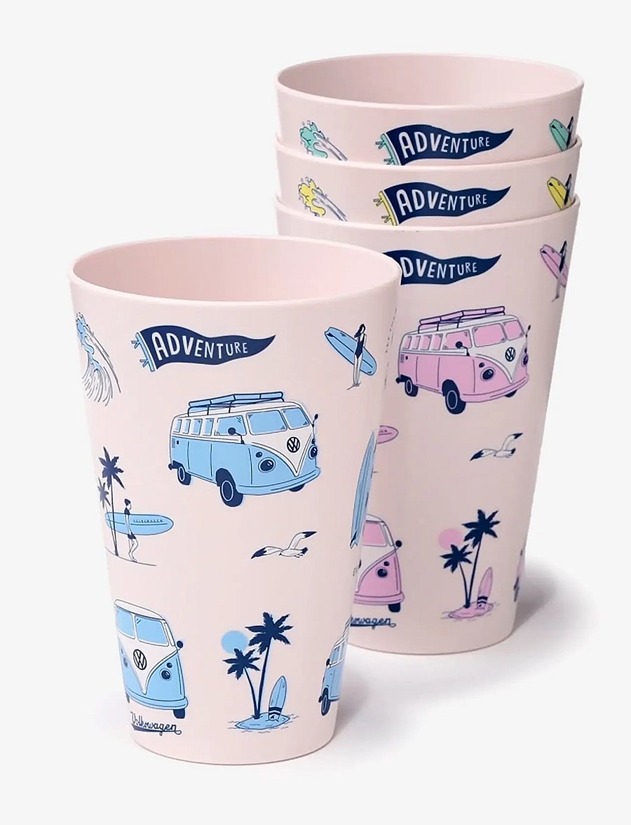 Puckator - Volkswagen VW T1 Camper Bus Explore More Set of 4 RPET Picnic Cups 450ml - koppar & muggar - white - 0