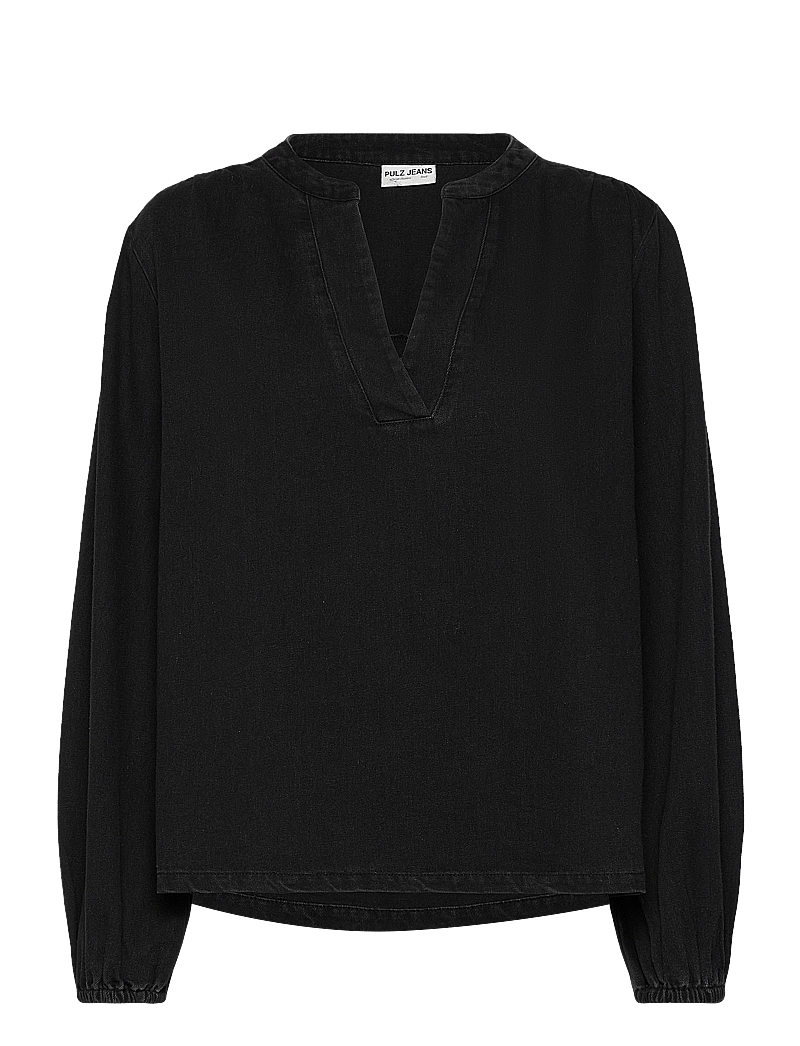 Pulz Jeans - PZMALIA V-Neck Blouse - langärmlige blusen - black denim - 0