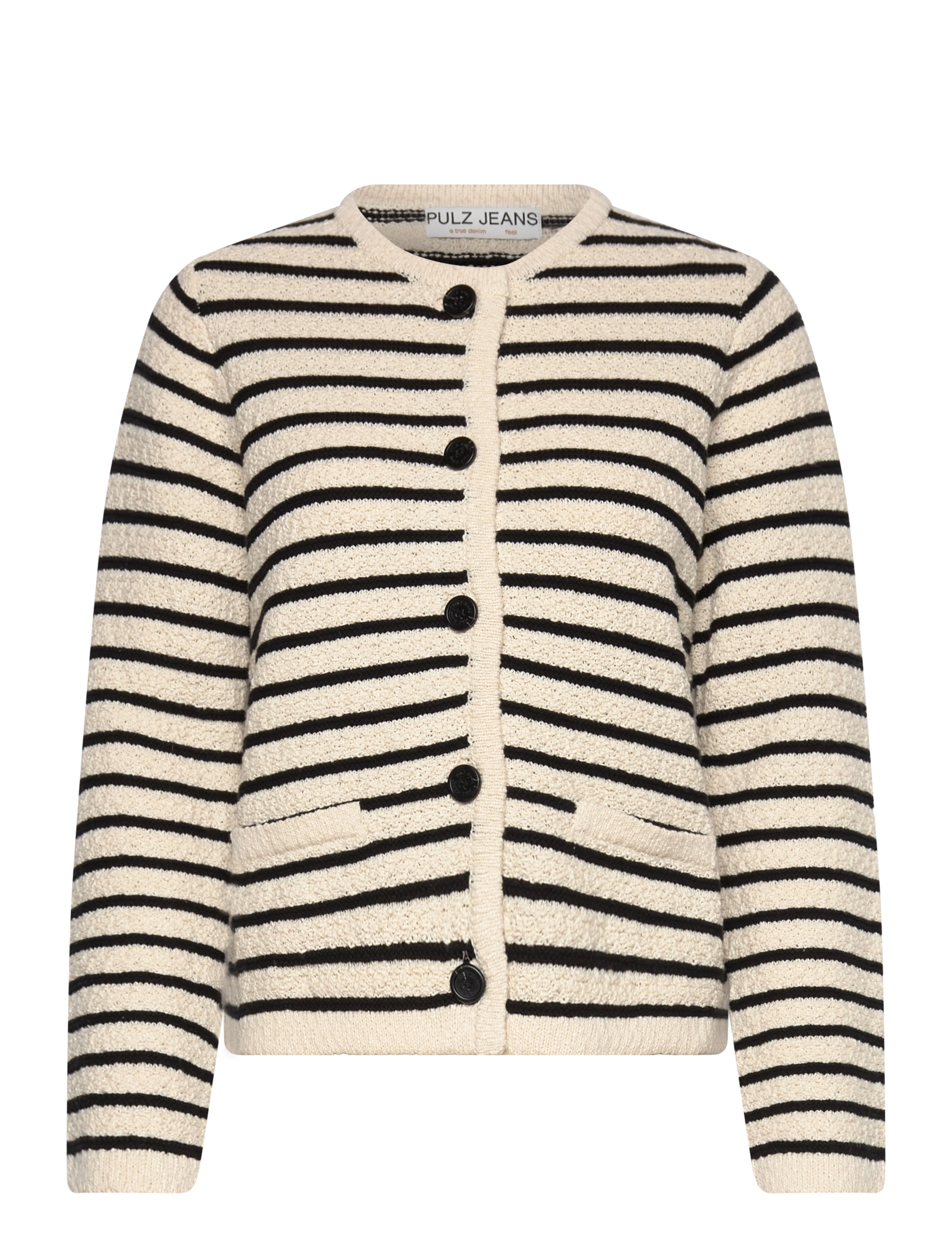 Pulz Jeans PZALICIA Cardigan Jacket - Transitional Layering - ANTIQUE WHITE/BLACK STRIPED / cream