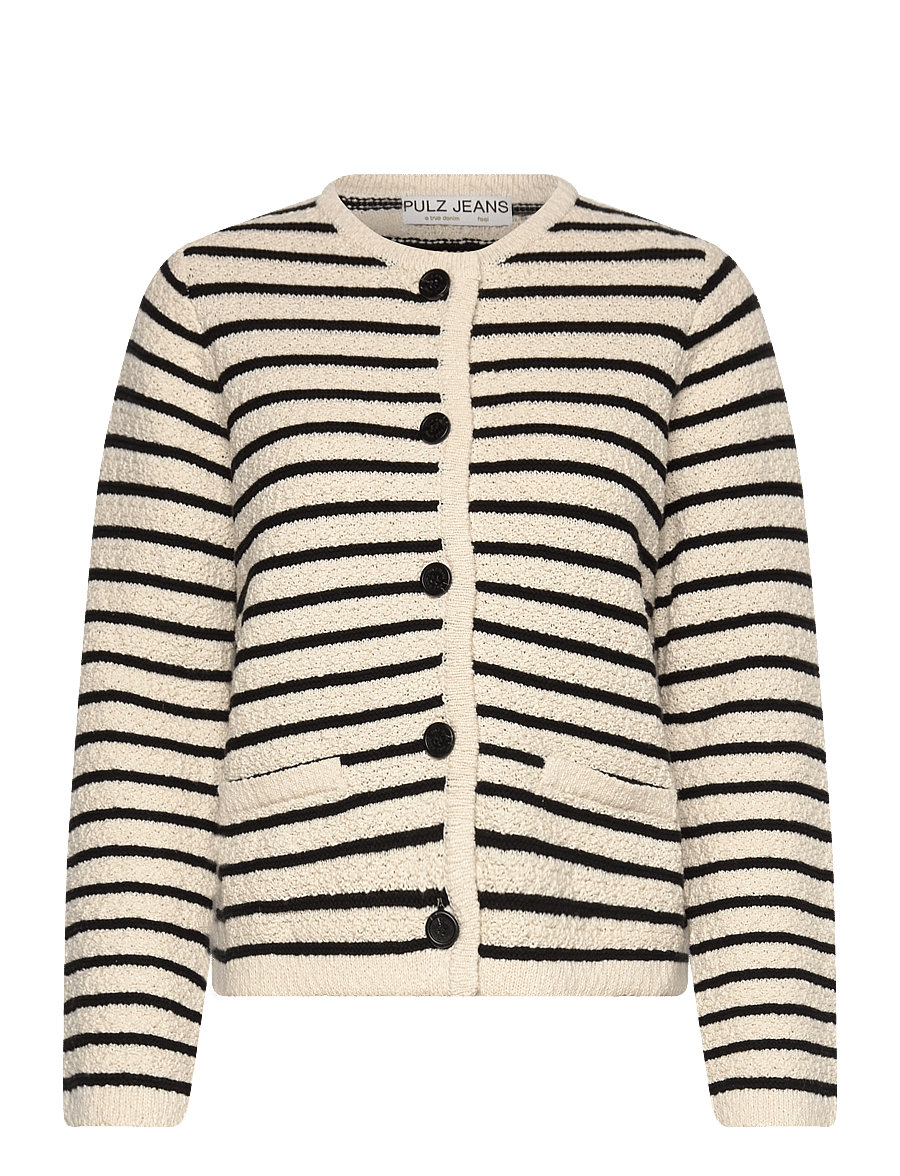 Pulz Jeans - PZALICIA Cardigan Jacket - hnepptar peysur - antique white/black striped - 0