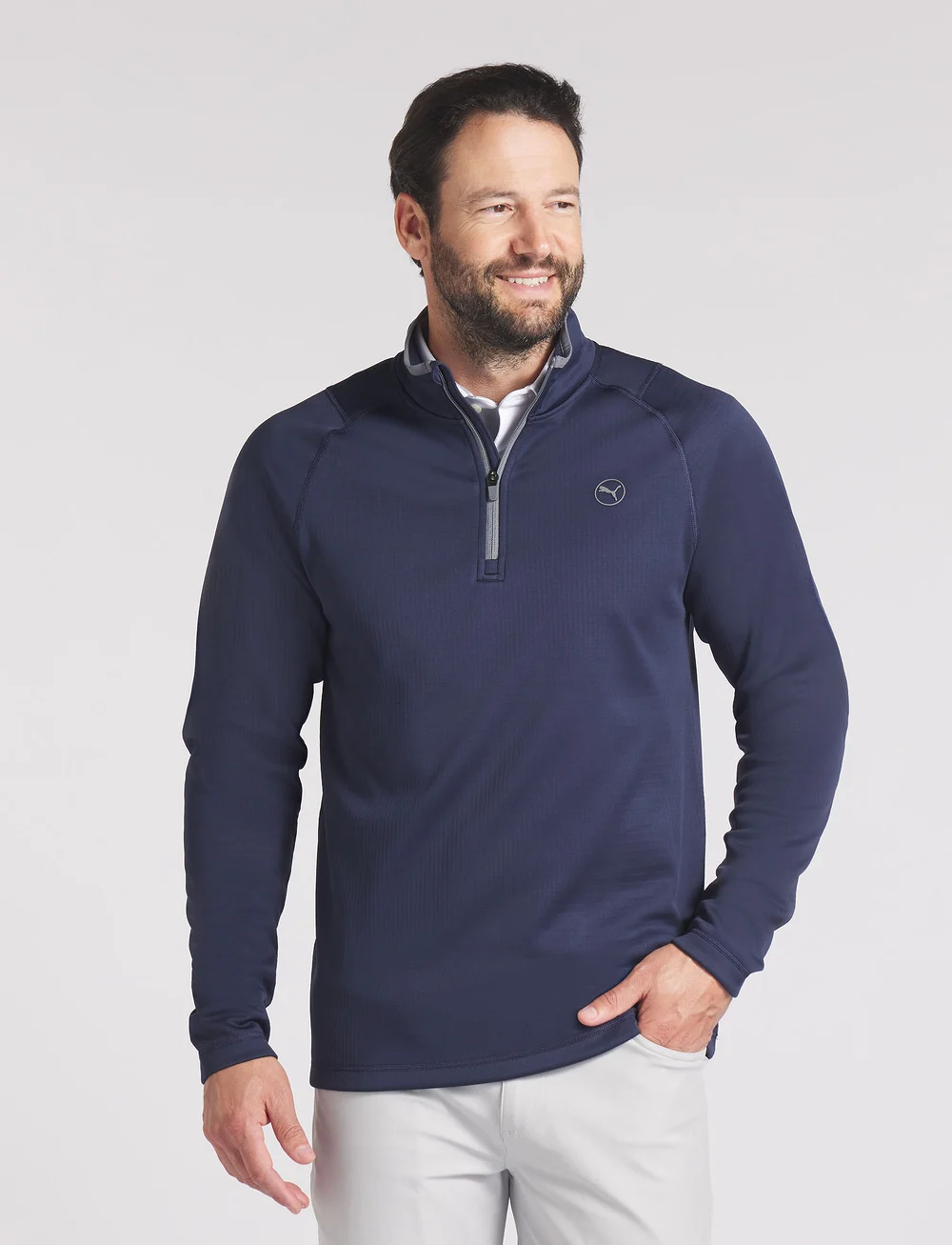 Puma Waffle Fleece Golf Pullover - Deep Navy Puma Waffle Fleece Golf Pullover - Deep Navy